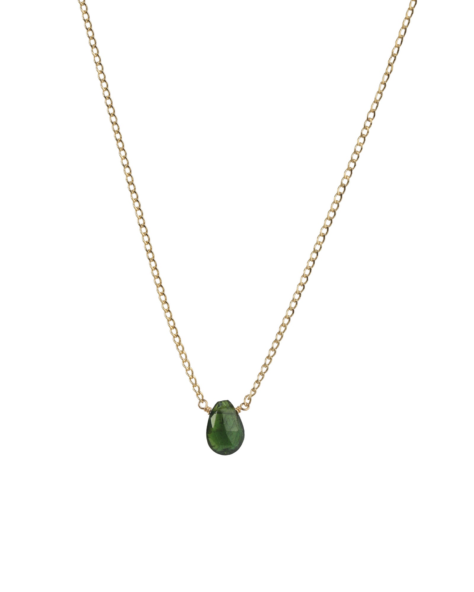 Pear Stone Curb Necklace 14k Gold Filled, Green Tourmaline