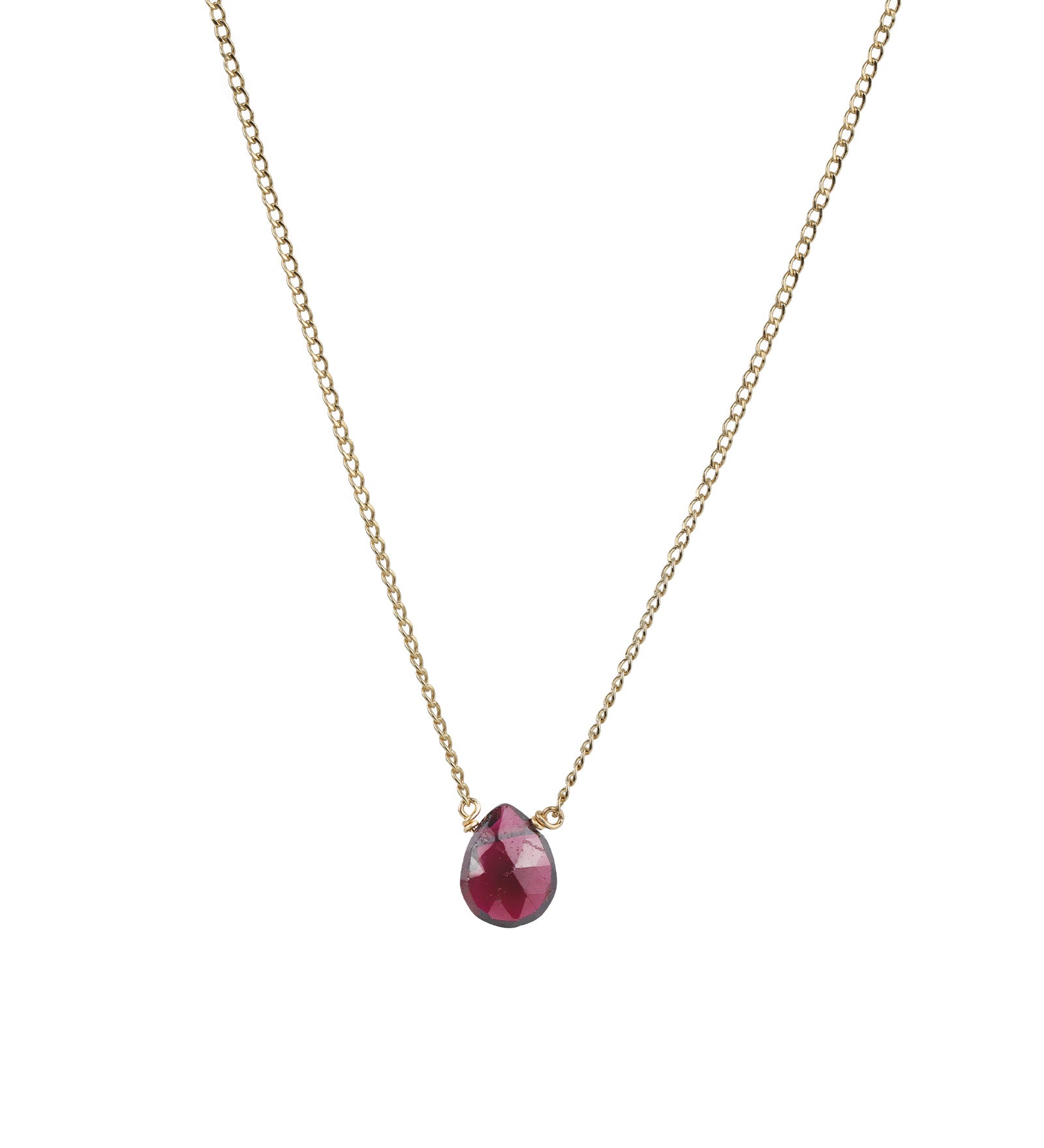 Pear Stone Curb Necklace 14k Gold Filled, Garnet