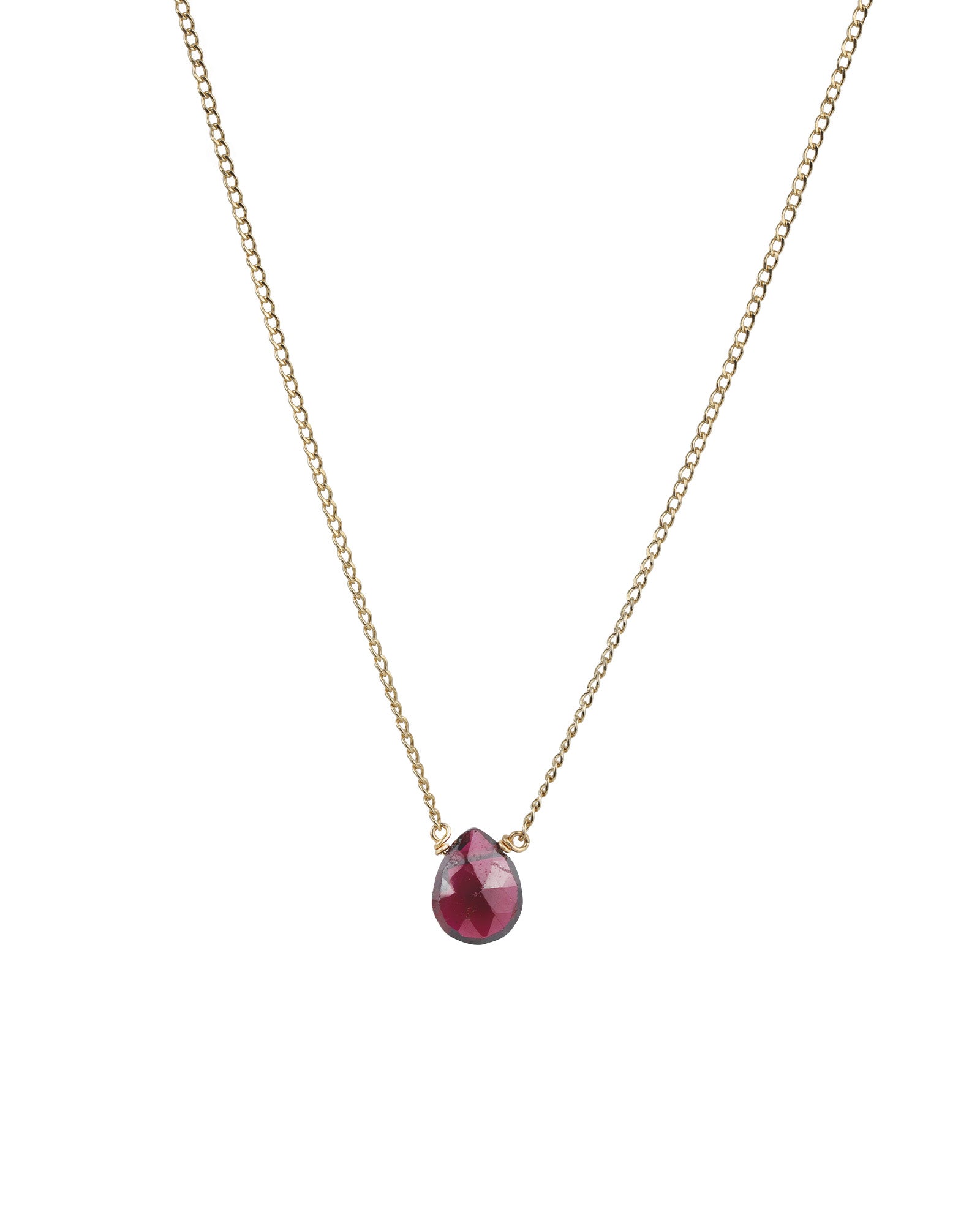 Pear Stone Curb Necklace 14k Gold Filled, Garnet