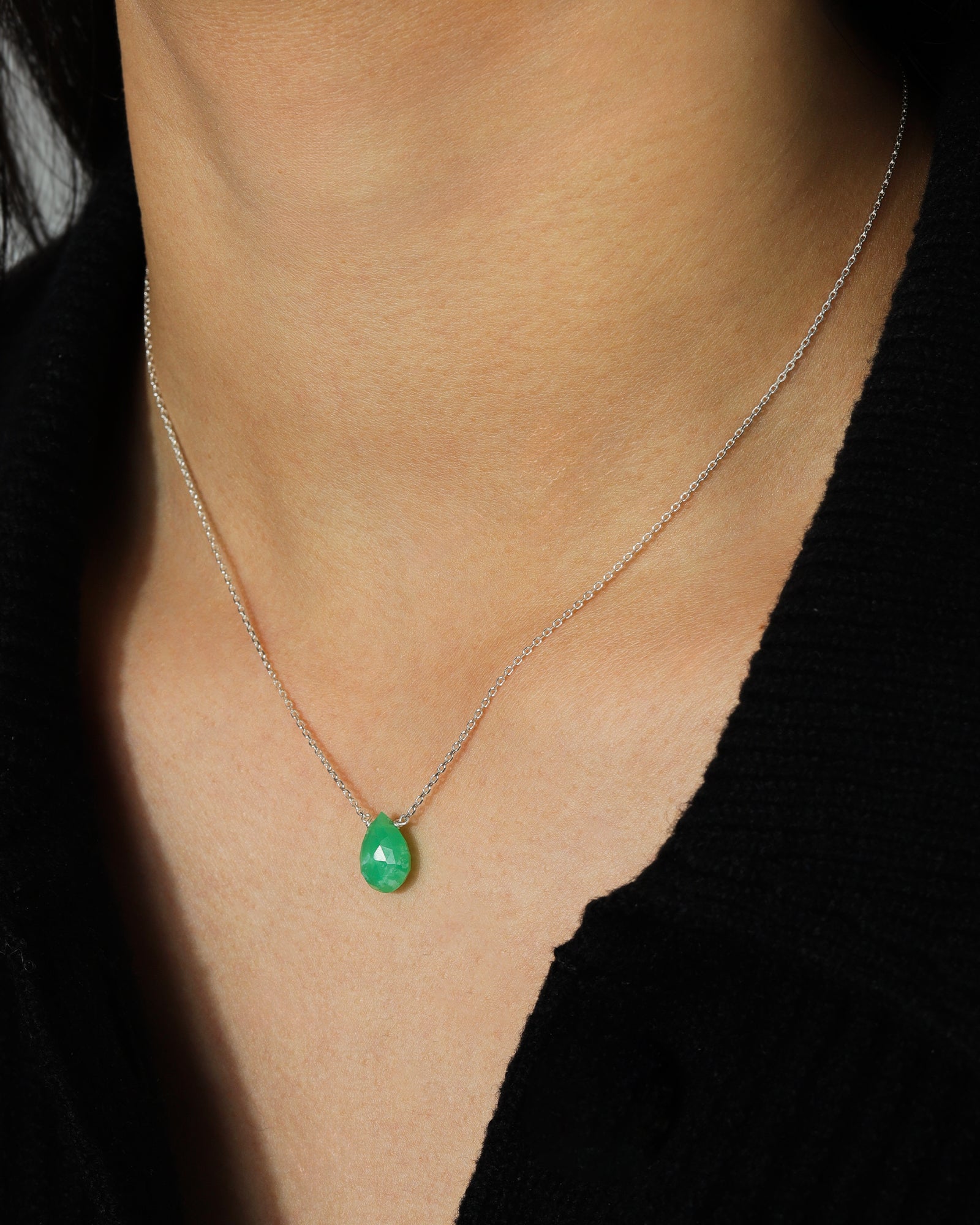 Stoned by Gem Jar-Pear Stone Cable Necklace-Necklaces-Sterling Silver, Chrysoprase-Blue Ruby Jewellery-Vancouver Canada