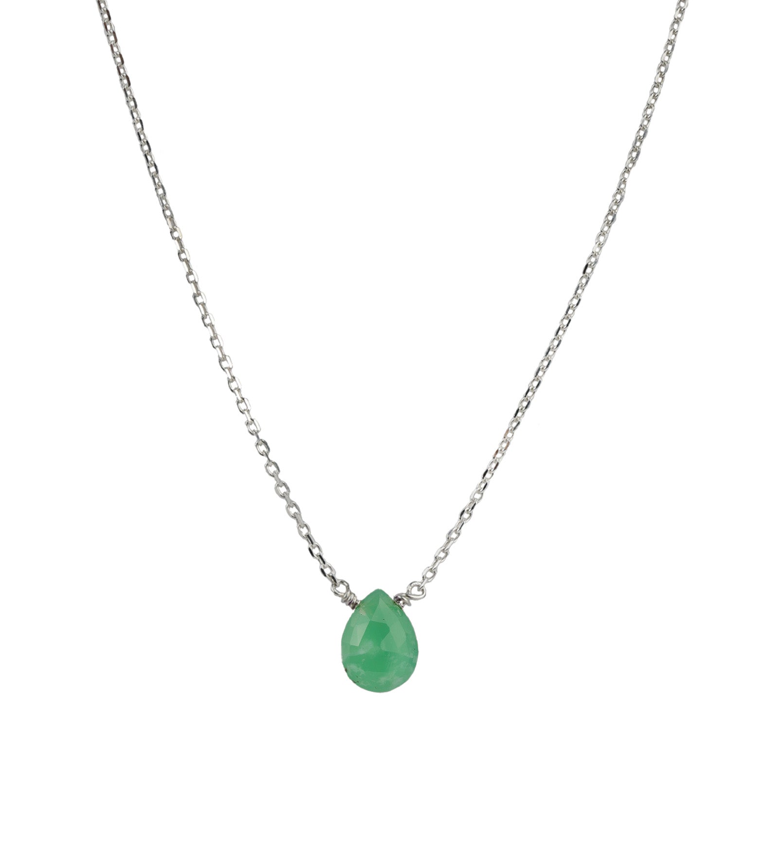 Stoned by Gem Jar-Pear Stone Cable Necklace-Necklaces-Sterling Silver, Chrysoprase-Blue Ruby Jewellery-Vancouver Canada