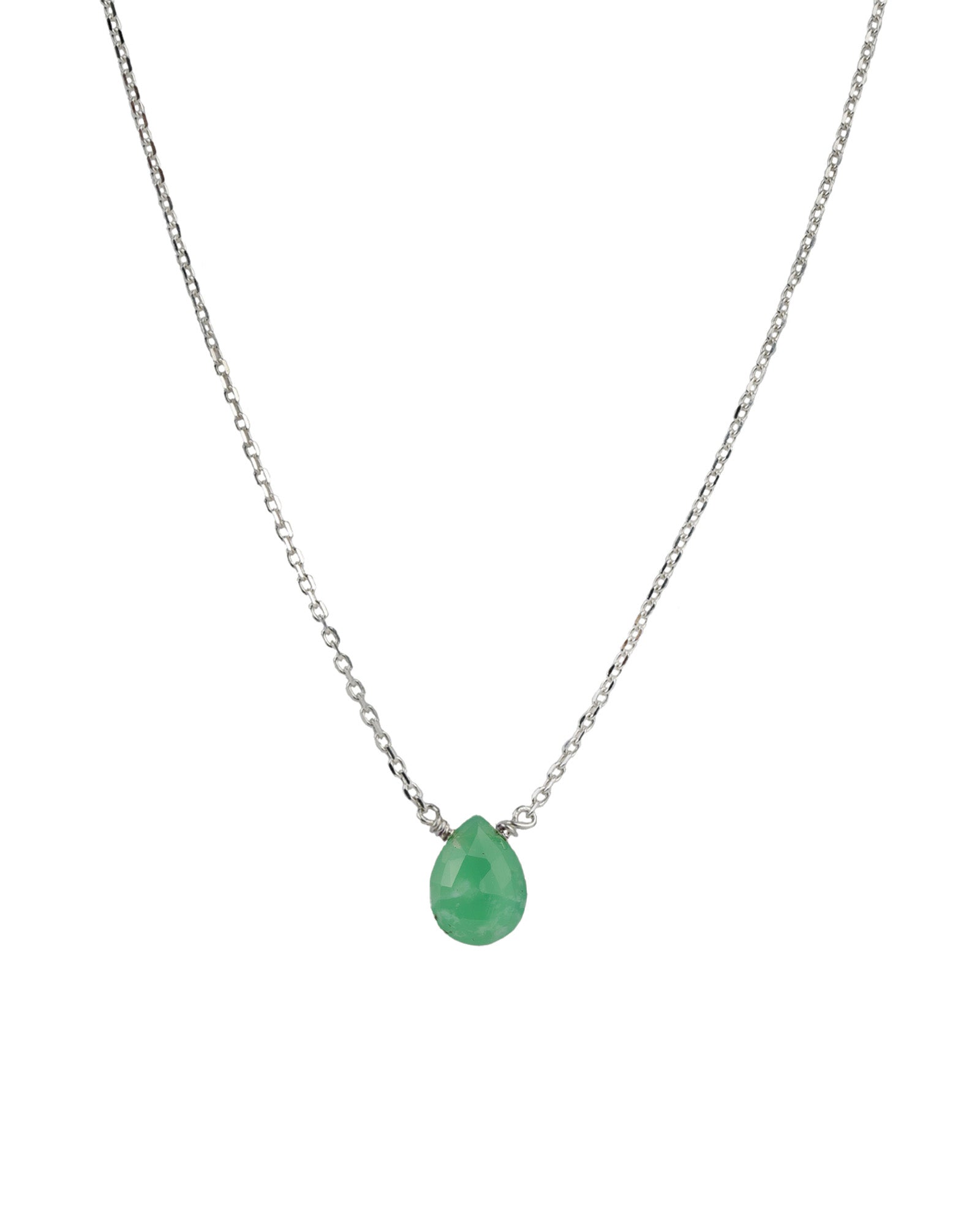 Stoned by Gem Jar-Pear Stone Cable Necklace-Necklaces-Sterling Silver, Chrysoprase-Blue Ruby Jewellery-Vancouver Canada