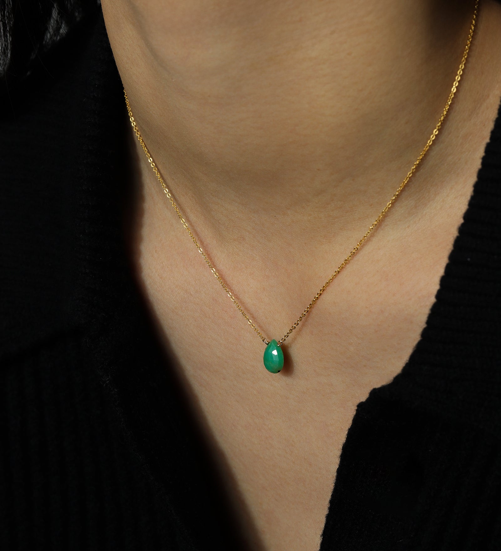 Stoned by Gem Jar-Pear Stone Cable Necklace-Necklaces-14k Gold Filled, Chrysoprase-Blue Ruby Jewellery-Vancouver Canada