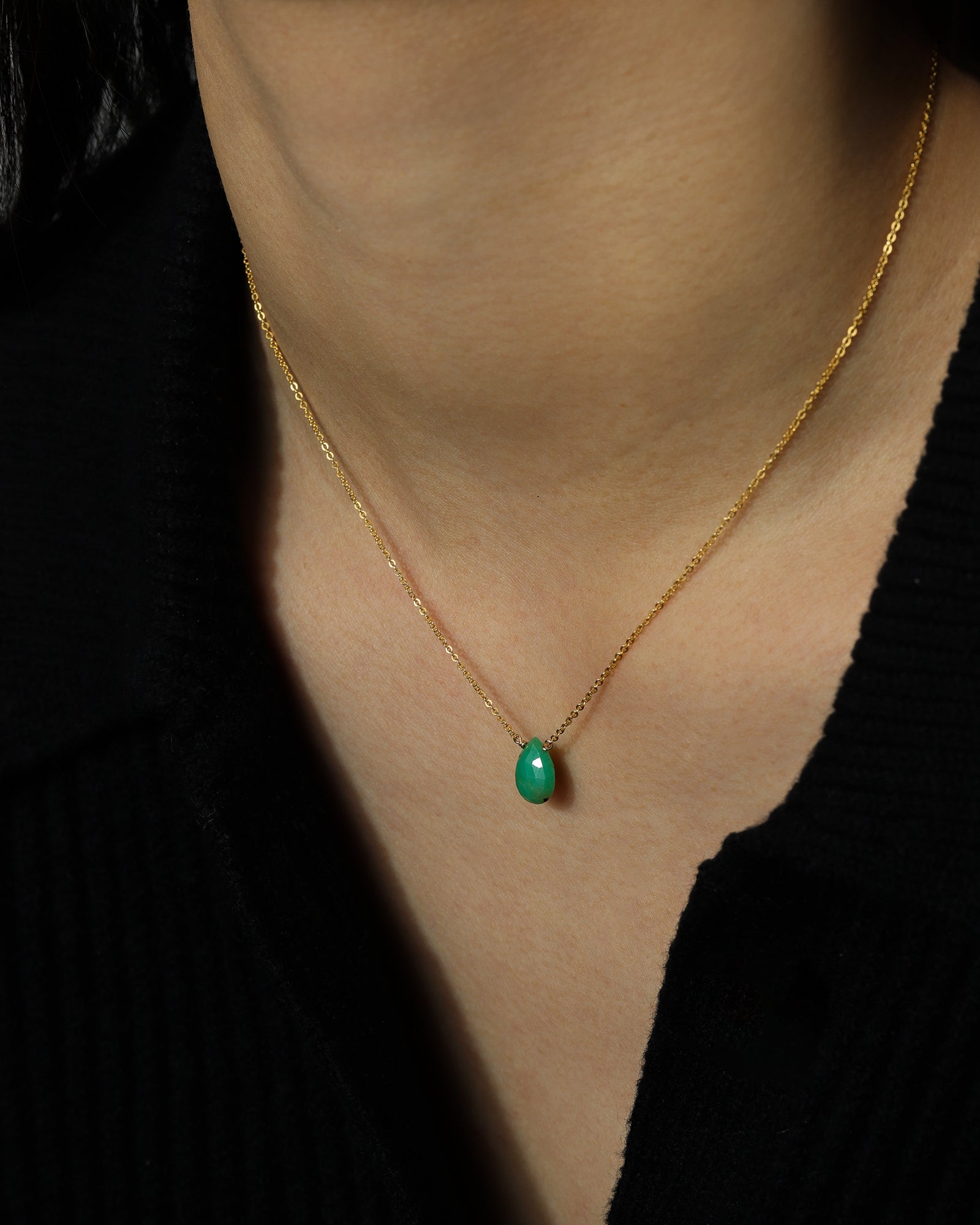 Stoned by Gem Jar-Pear Stone Cable Necklace-Necklaces-14k Gold Filled, Chrysoprase-Blue Ruby Jewellery-Vancouver Canada