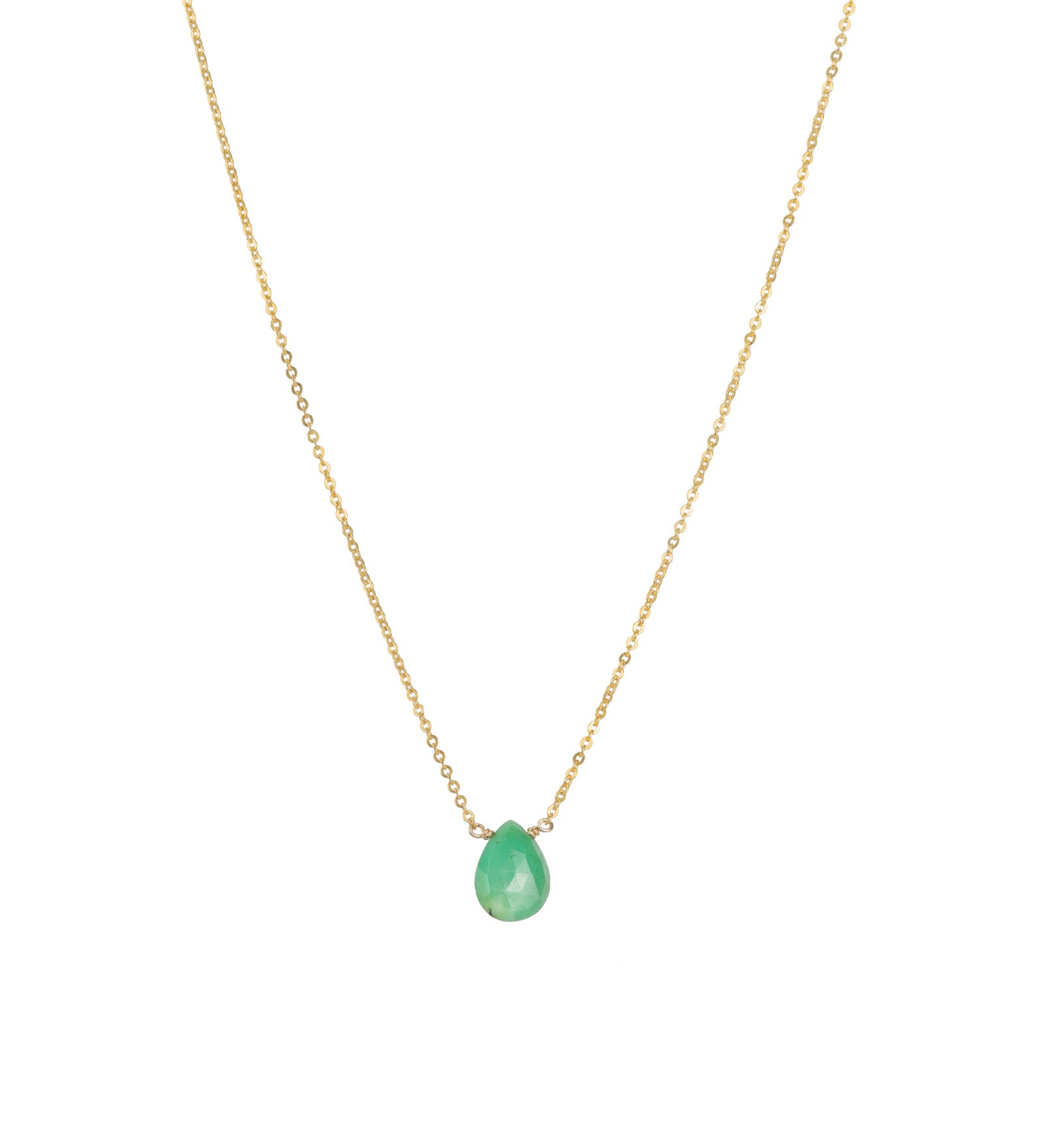 Pear Stone Cable Necklace 14k Gold Filled, Chrysoprase