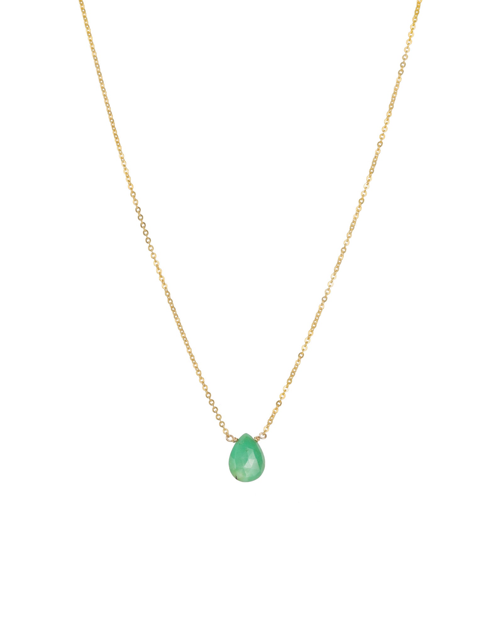 Pear Stone Cable Necklace 14k Gold Filled, Chrysoprase