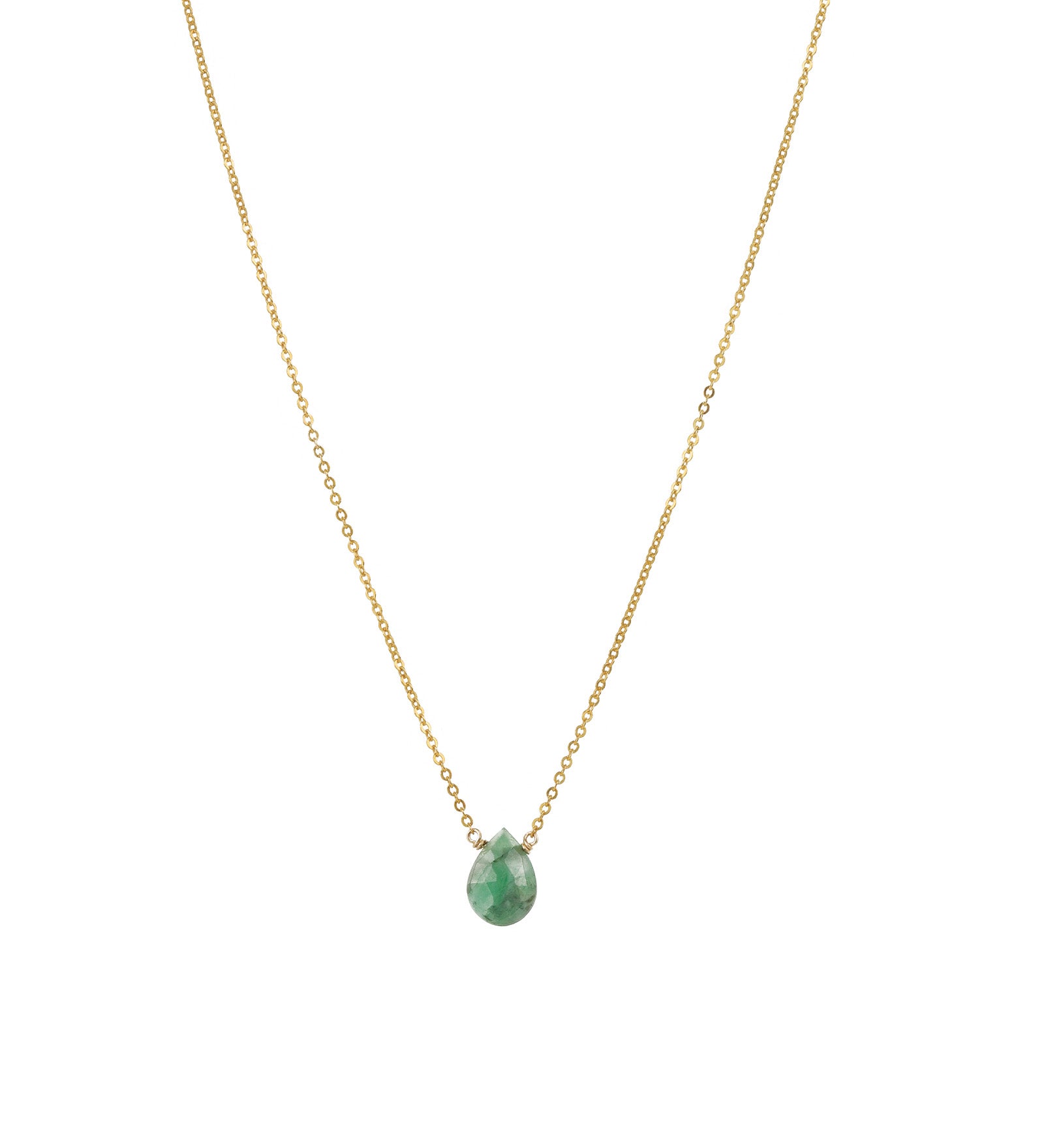 Pear Stone Cable Necklace 14k Gold Filled, Emerald