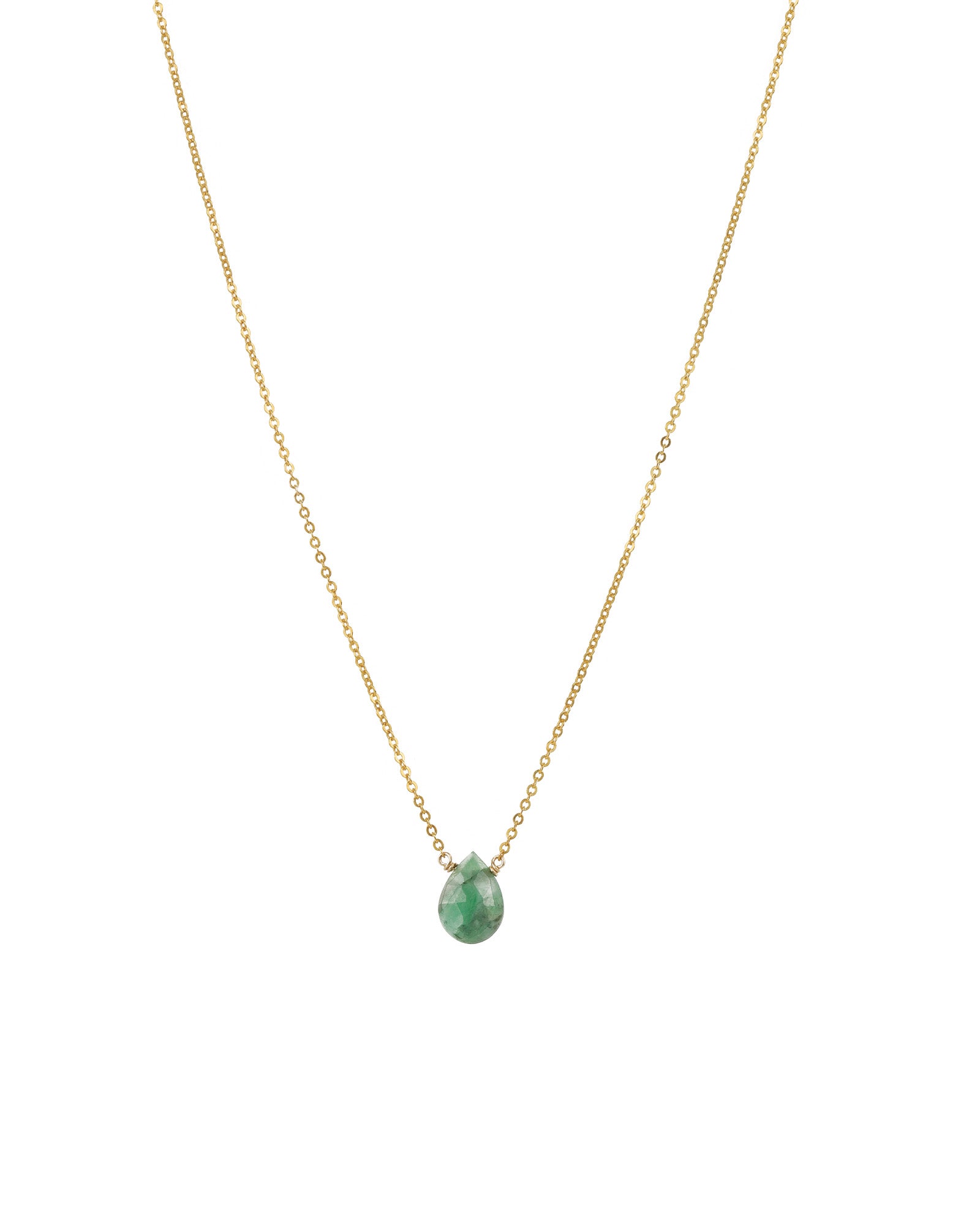 Pear Stone Cable Necklace 14k Gold Filled, Emerald