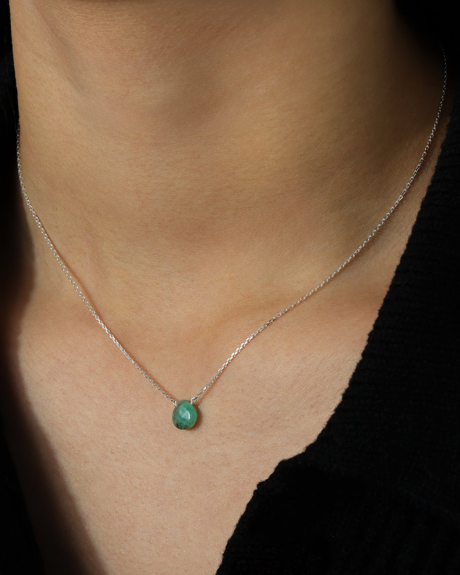 Stoned by Gem Jar-Heart Stone Cable Chain Necklace-Necklaces-Sterling Silver, Emerald-Blue Ruby Jewellery-Vancouver Canada