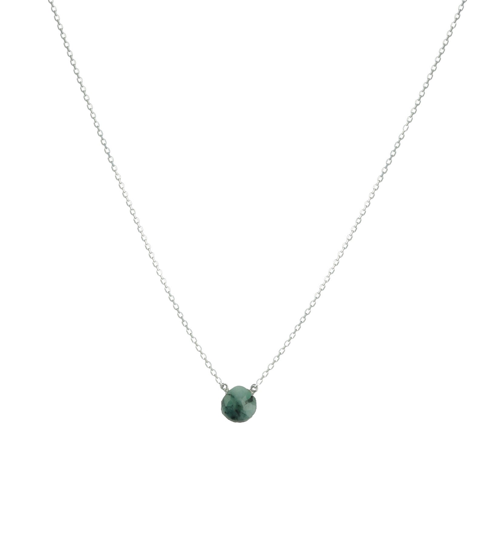 Heart Stone Cable Chain Necklace Sterling Silver, Emerald