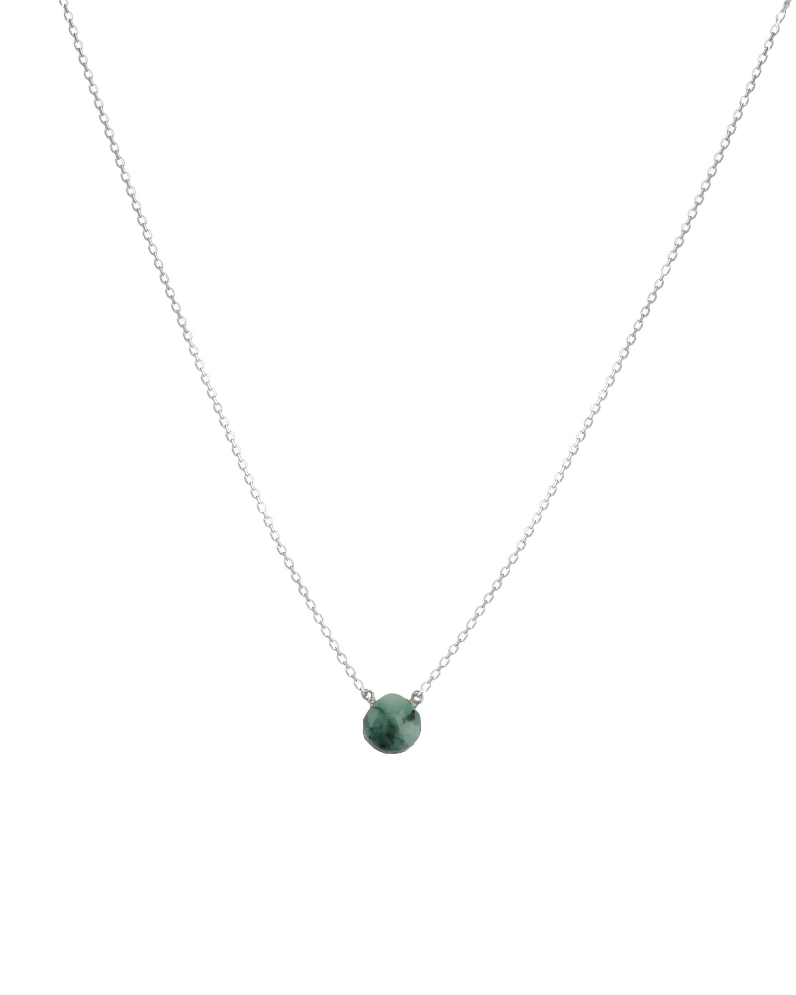 Heart Stone Cable Chain Necklace Sterling Silver, Emerald