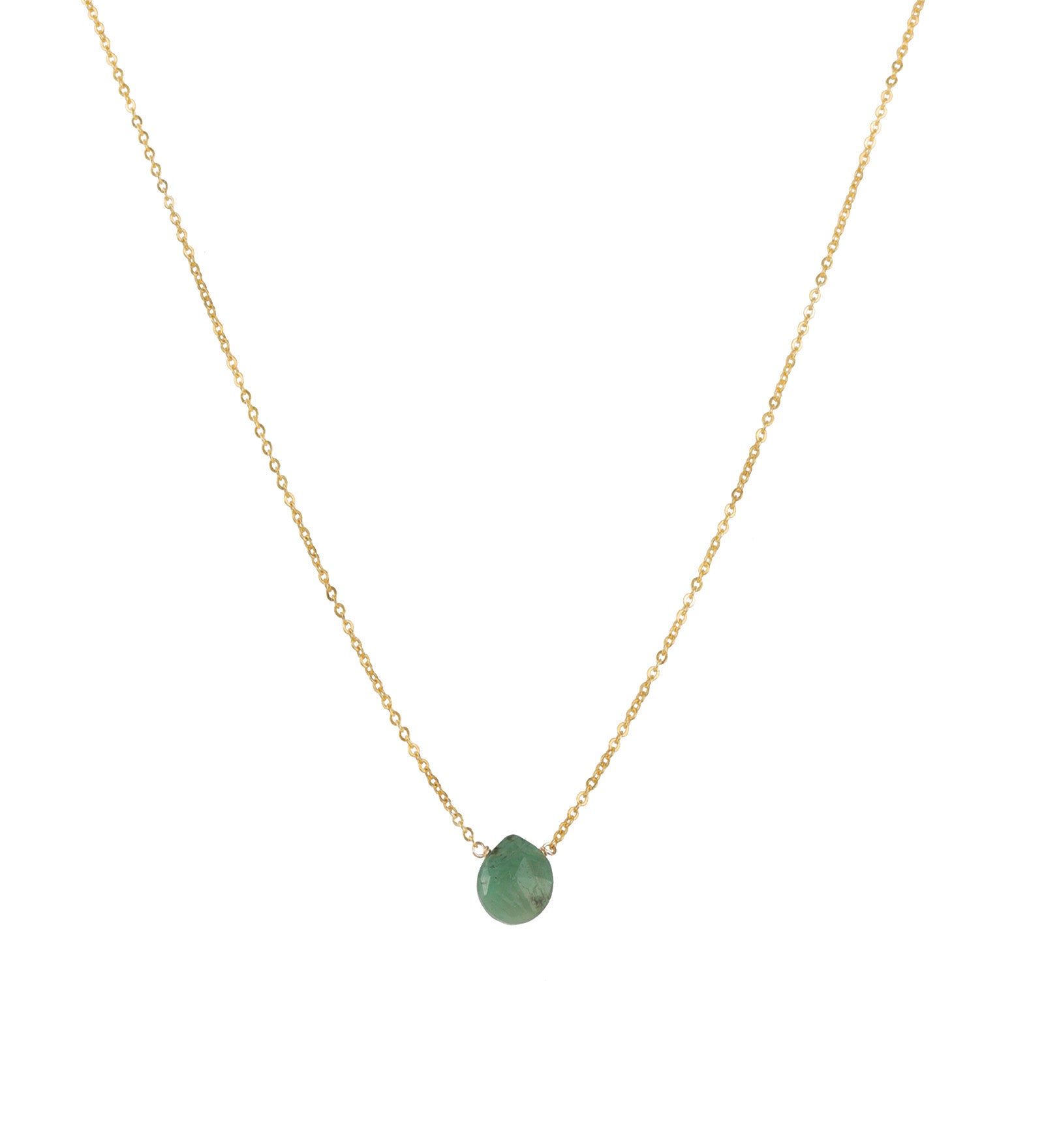 Heart Stone Cable Chain Necklace 14k Gold Filled, Emerald