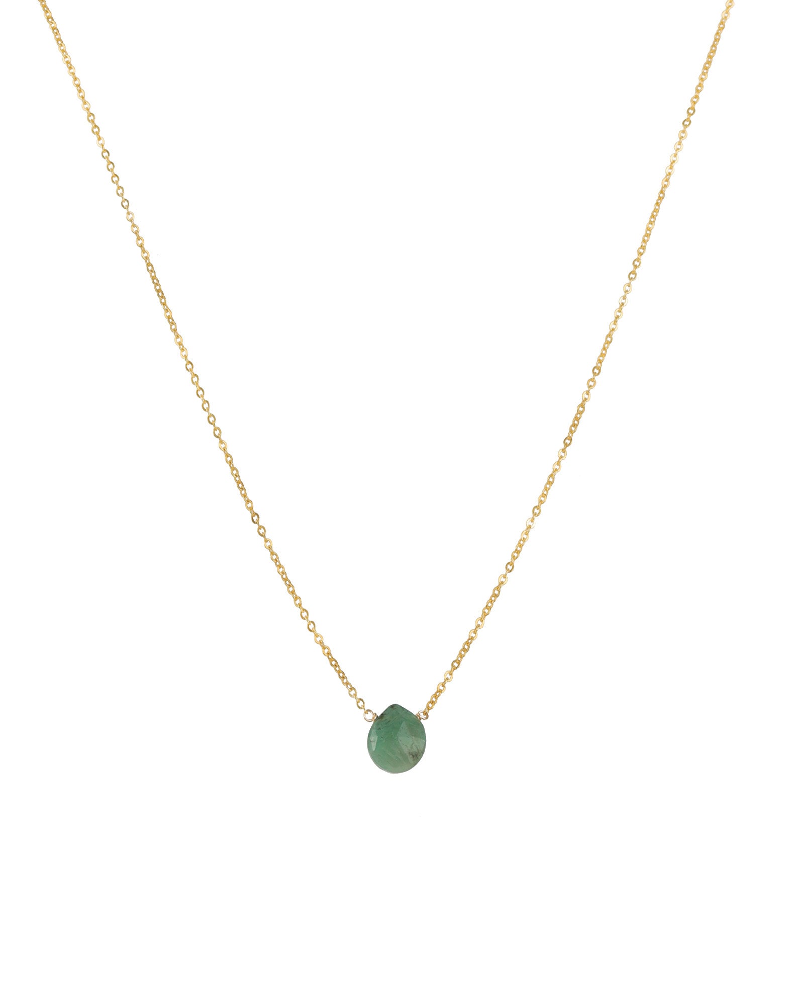 Heart Stone Cable Chain Necklace 14k Gold Filled, Emerald