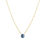 Heart Stone Cable Chain Necklace 14k Gold Filled, Blue Sapphire