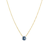 Heart Stone Cable Chain Necklace 14k Gold Filled, Blue Sapphire