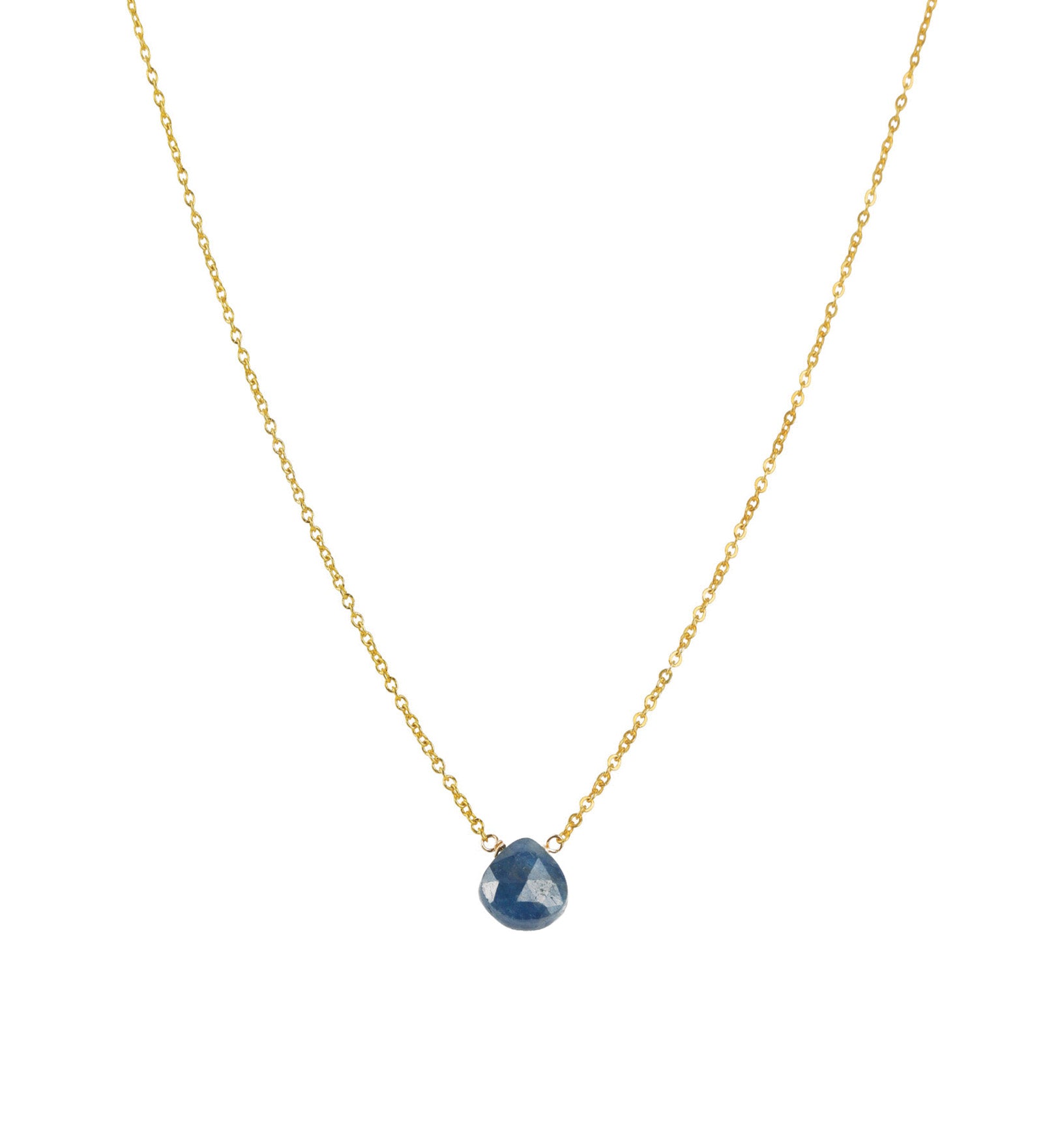 Heart Stone Cable Chain Necklace 14k Gold Filled, Blue Sapphire