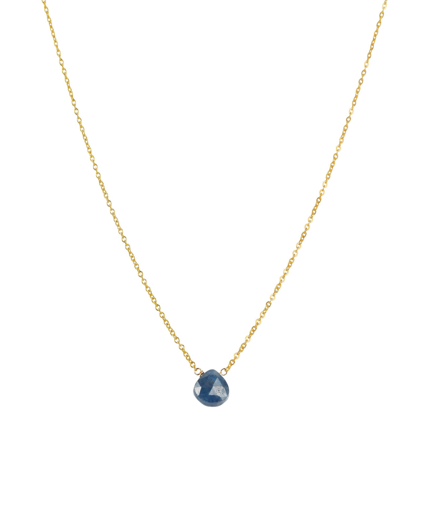 Heart Stone Cable Chain Necklace 14k Gold Filled, Blue Sapphire