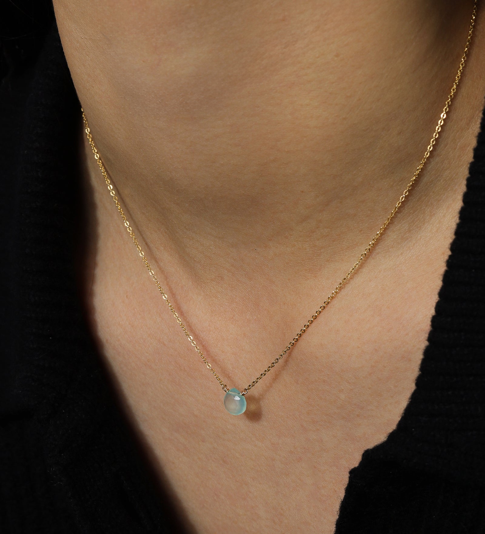 Stoned by Gem Jar-Heart Stone Cable Chain Necklace-Necklaces-14k Gold Filled, Aqua Chalcedony-Blue Ruby Jewellery-Vancouver Canada