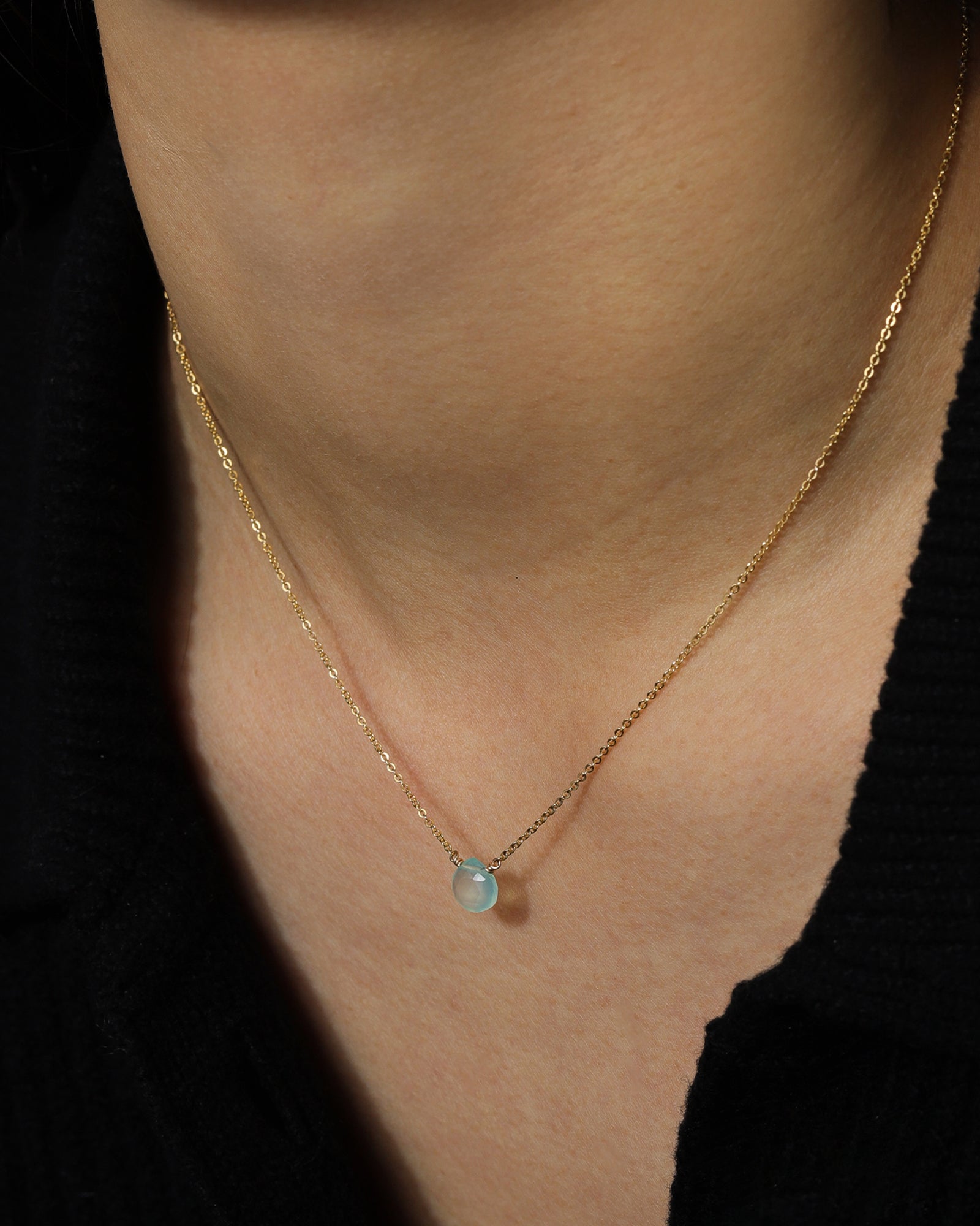 Stoned by Gem Jar-Heart Stone Cable Chain Necklace-Necklaces-14k Gold Filled, Aqua Chalcedony-Blue Ruby Jewellery-Vancouver Canada