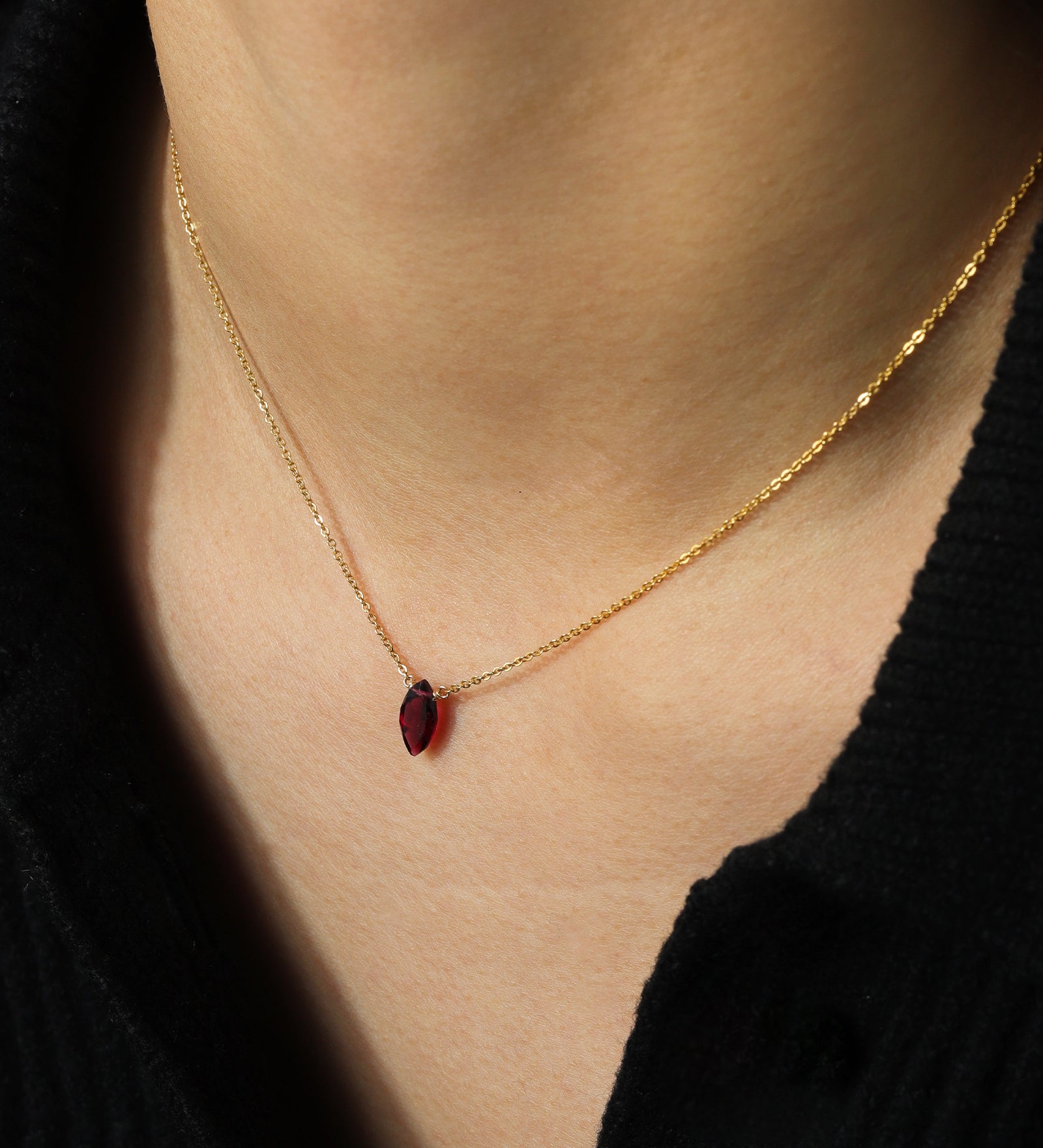 Stoned by Gem Jar-Marquise Stone Cable Necklace-Necklaces-14k Gold Filled, Garnet-Blue Ruby Jewellery-Vancouver Canada