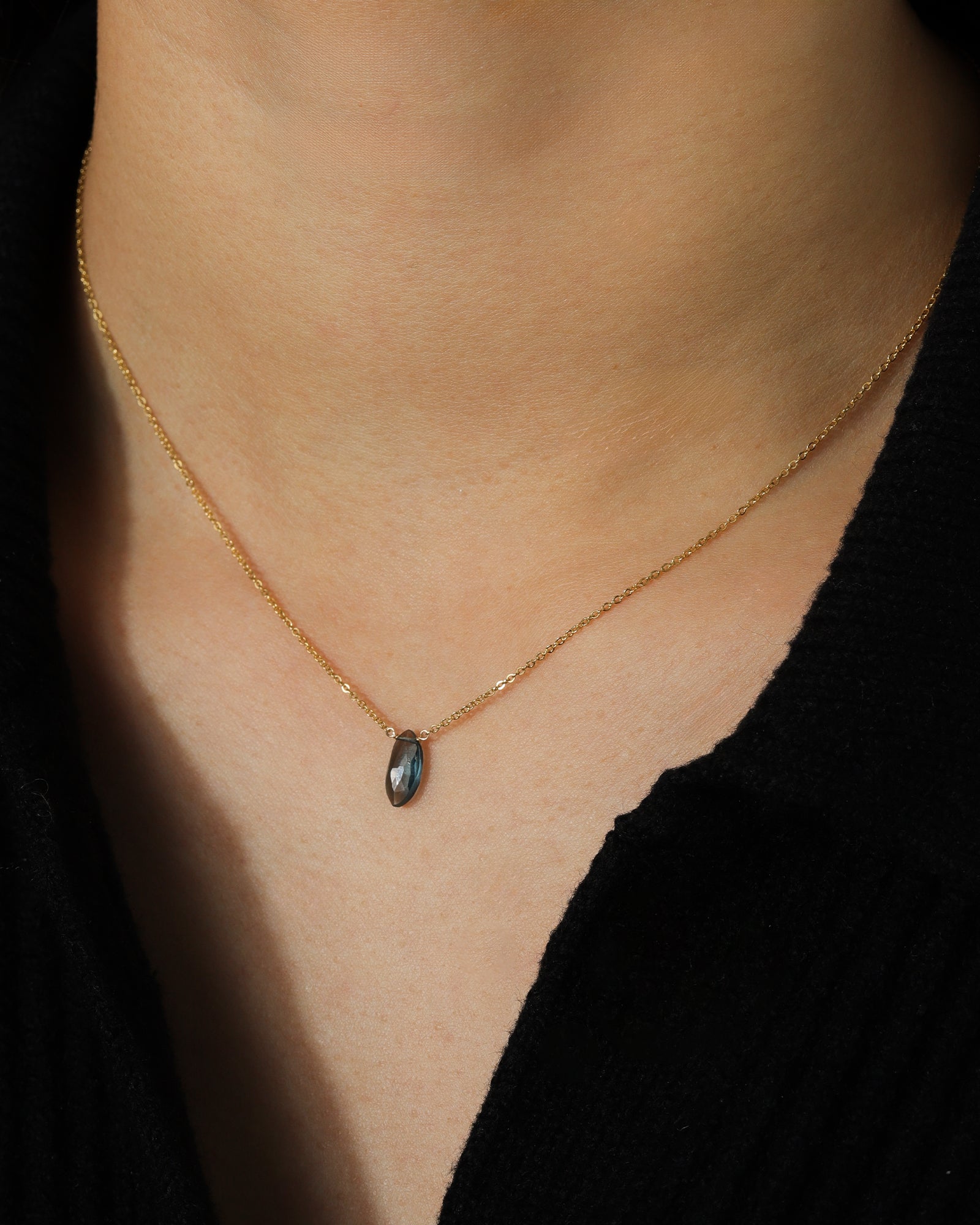 Stoned by Gem Jar-Marquise Stone Cable Necklace-Necklaces-14k Gold Filled, London Blue Topaz-Blue Ruby Jewellery-Vancouver Canada