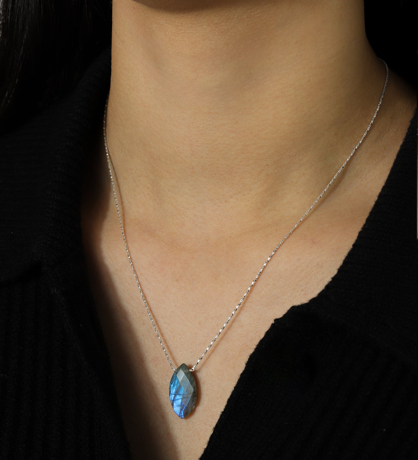 Stoned by Gem Jar-Marquise Stone Box Necklace-Necklaces-Sterling Silver, Labradorite-Blue Ruby Jewellery-Vancouver Canada