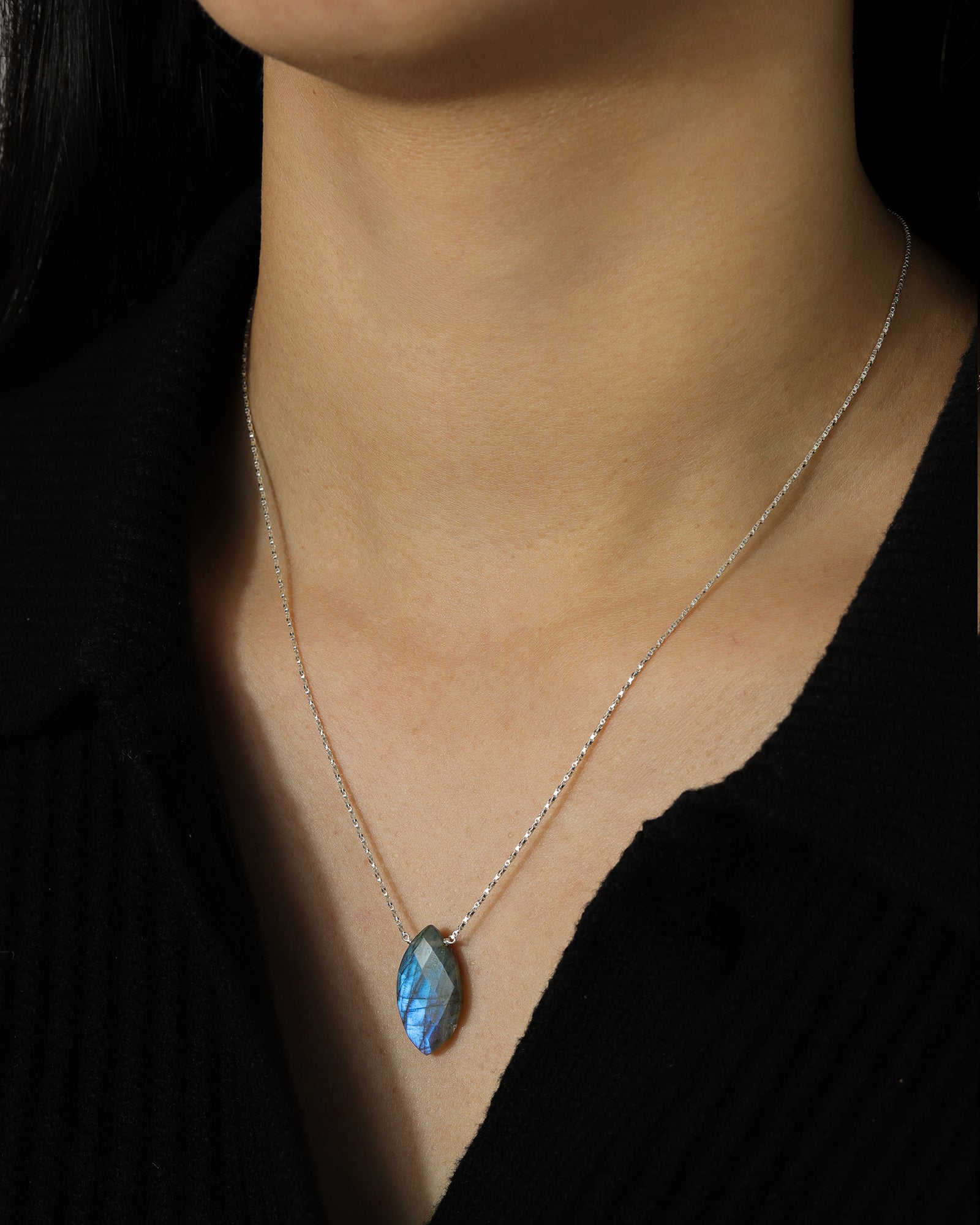 Stoned by Gem Jar-Marquise Stone Box Necklace-Necklaces-Sterling Silver, Labradorite-Blue Ruby Jewellery-Vancouver Canada