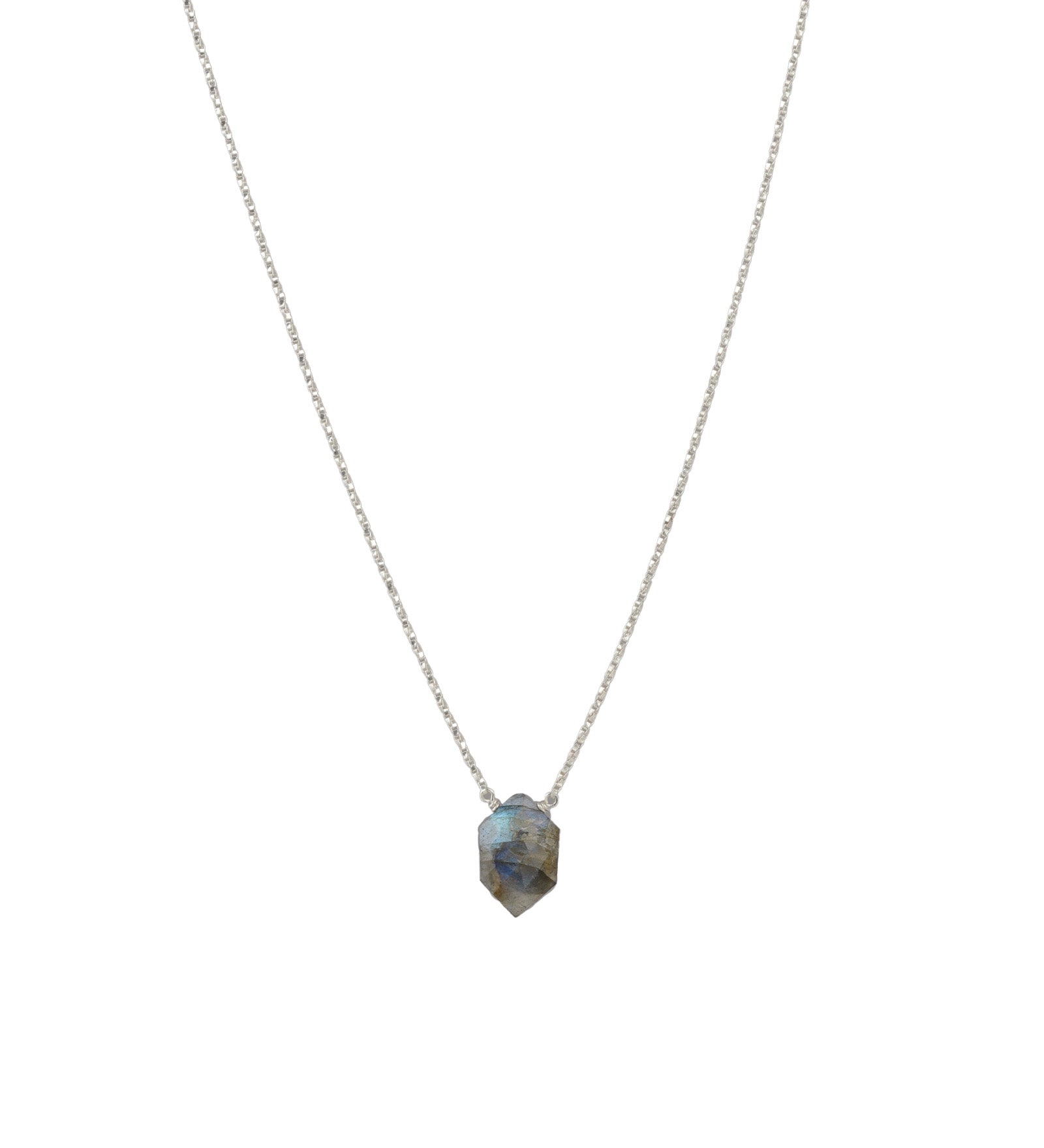 Hexagon Stone Box Chain Necklace Sterling Silver, Labradorite