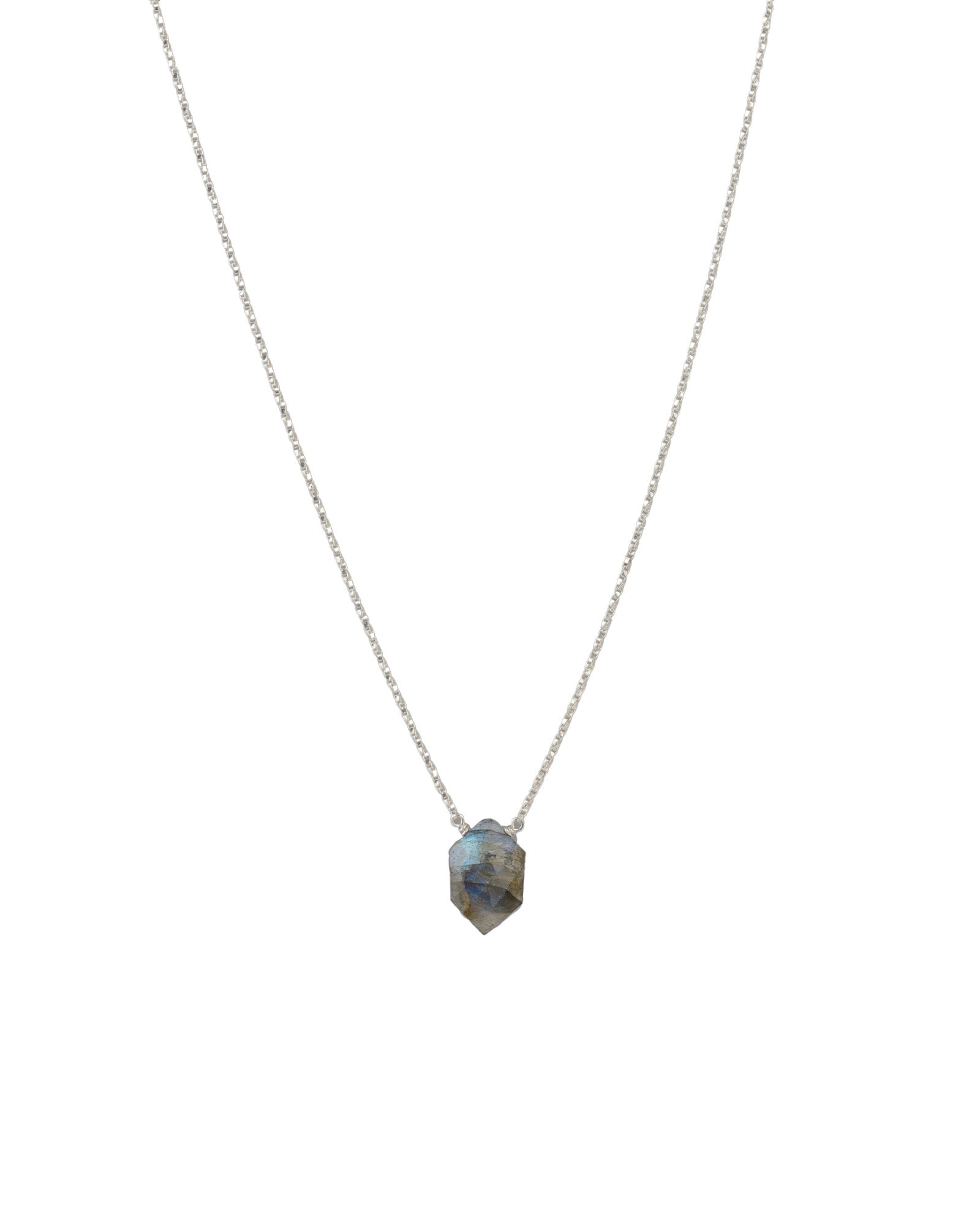 Hexagon Stone Box Chain Necklace Sterling Silver, Labradorite