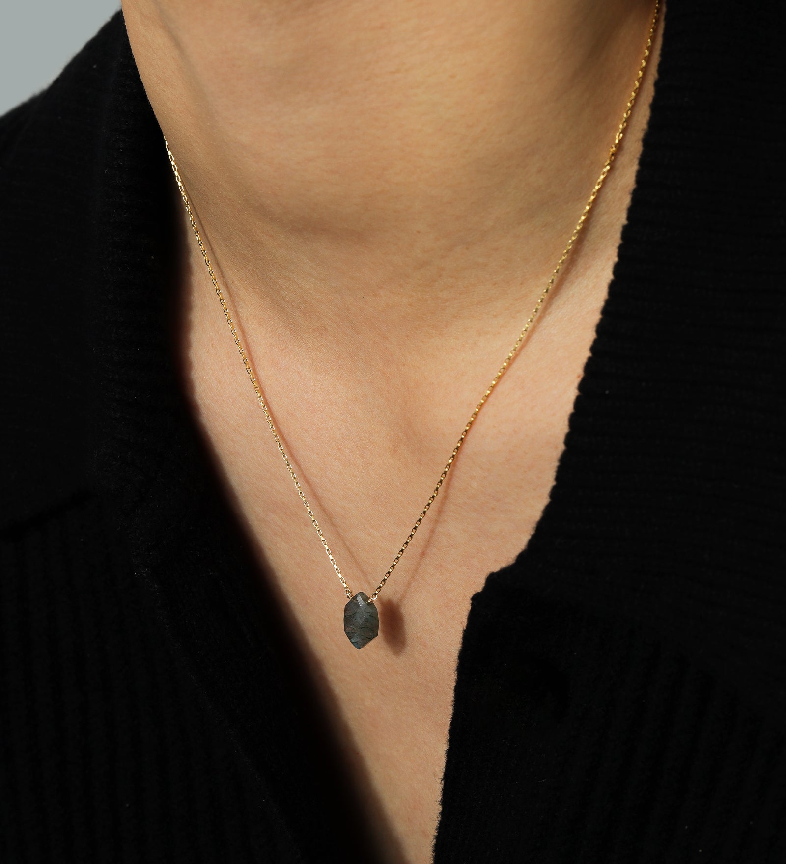 Stoned by Gem Jar-Hexagon Stone Box Chain Necklace-Necklaces-14k Gold Filled, Labradorite-Blue Ruby Jewellery-Vancouver Canada