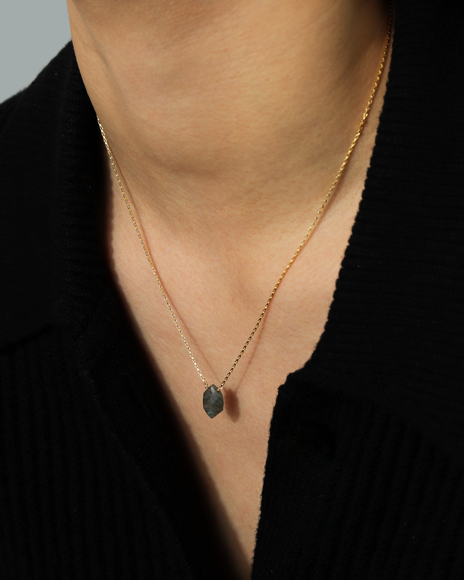 Stoned by Gem Jar-Hexagon Stone Box Chain Necklace-Necklaces-14k Gold Filled, Labradorite-Blue Ruby Jewellery-Vancouver Canada