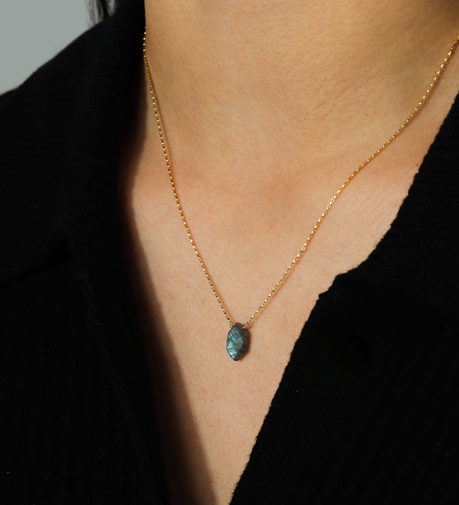 Stoned by Gem Jar-Hexagon Stone Box Chain Necklace-Necklaces-14k Gold Filled, Labradorite-Blue Ruby Jewellery-Vancouver Canada