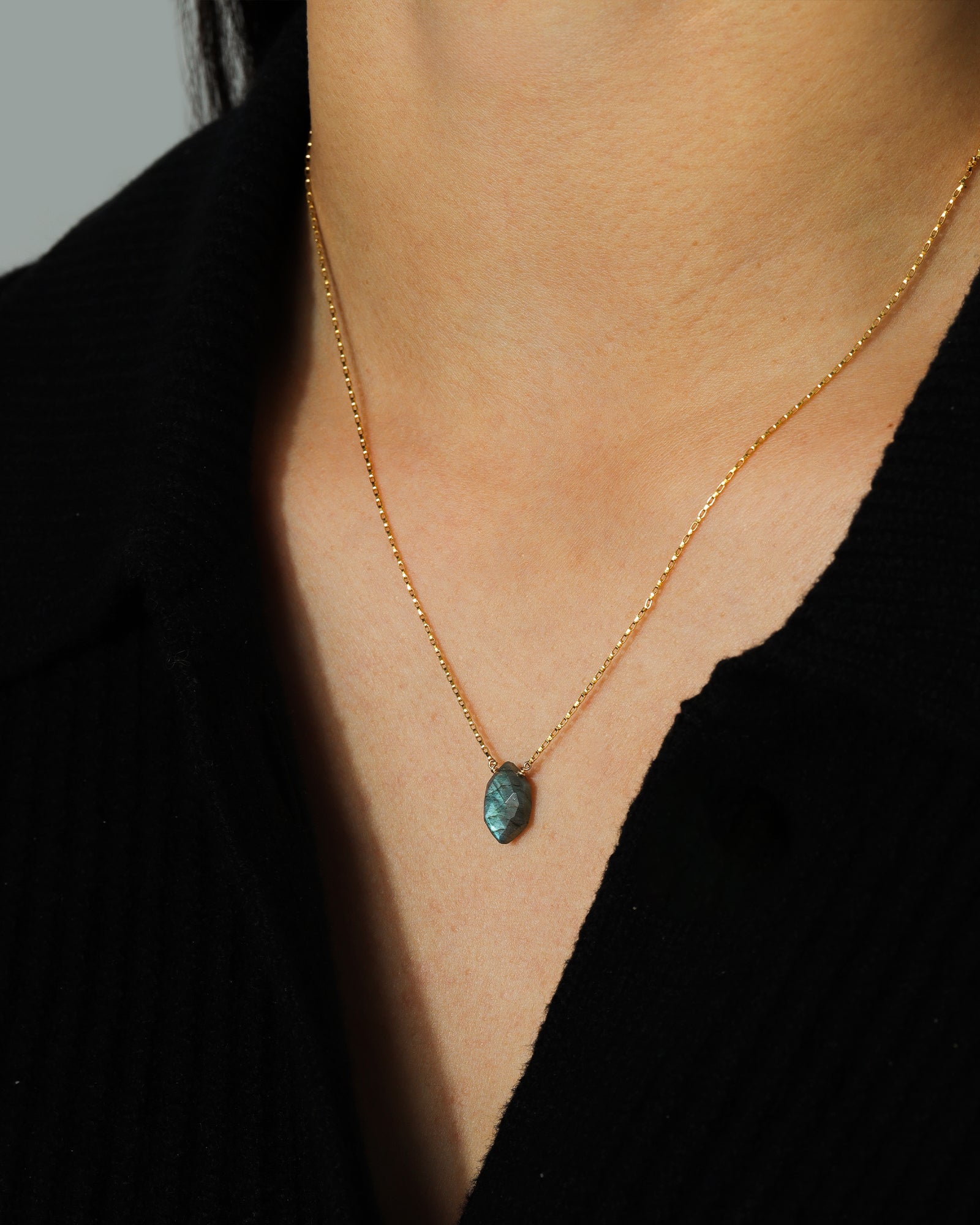 Stoned by Gem Jar-Hexagon Stone Box Chain Necklace-Necklaces-14k Gold Filled, Labradorite-Blue Ruby Jewellery-Vancouver Canada