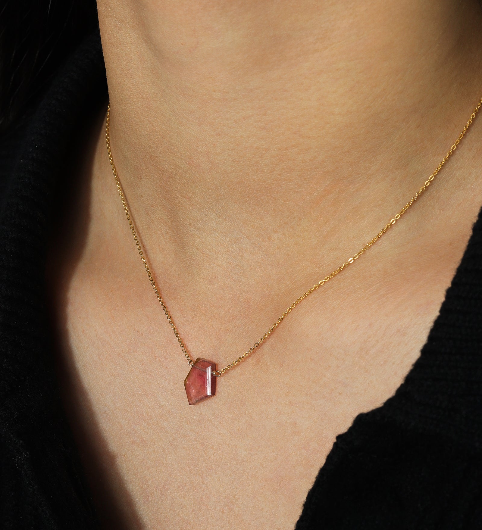 Stoned by Gem Jar-Hexagon Stone Cable Chain Necklace-Necklaces-14k Gold Filled, Tourmaline-Blue Ruby Jewellery-Vancouver Canada