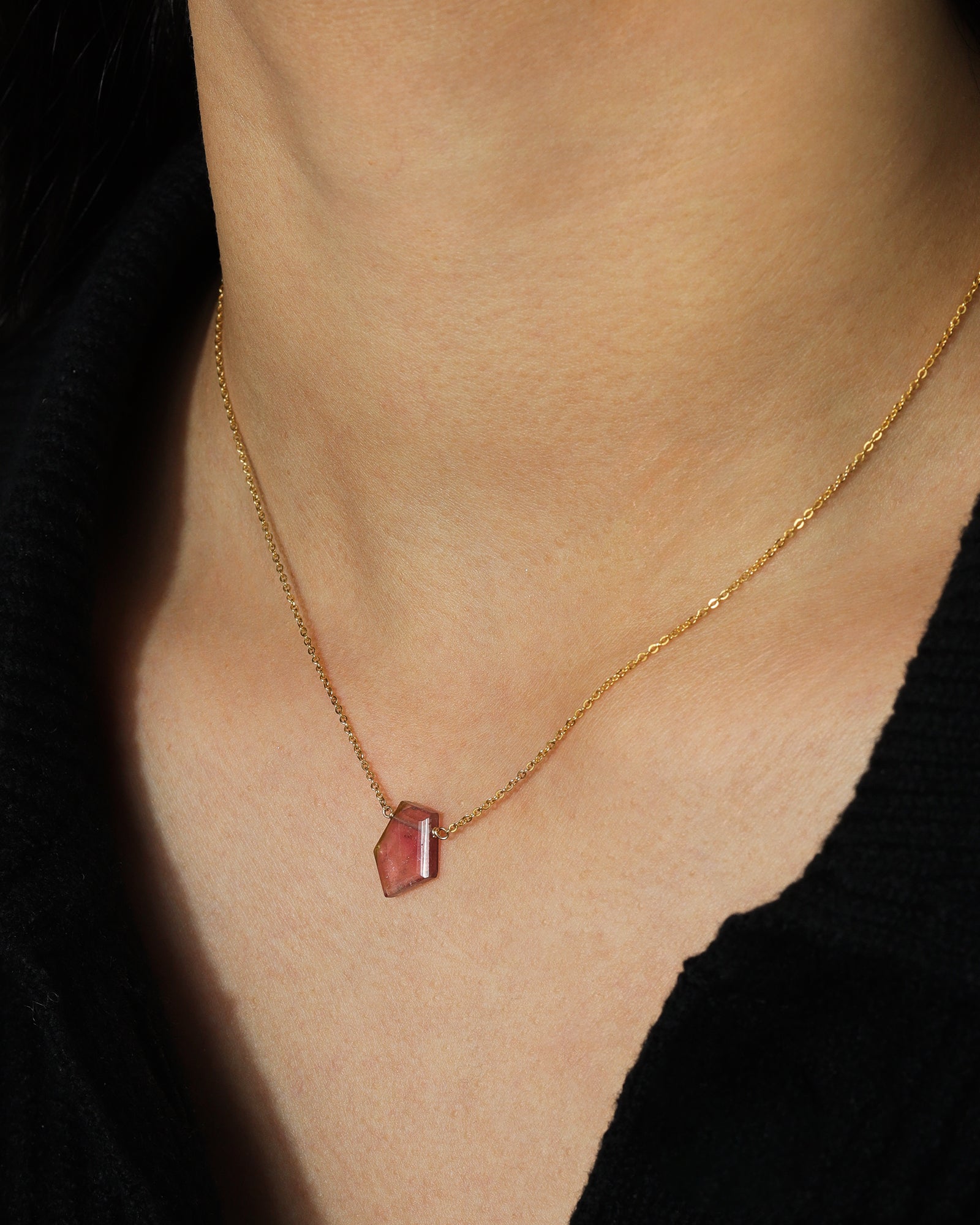 Stoned by Gem Jar-Hexagon Stone Cable Chain Necklace-Necklaces-14k Gold Filled, Tourmaline-Blue Ruby Jewellery-Vancouver Canada