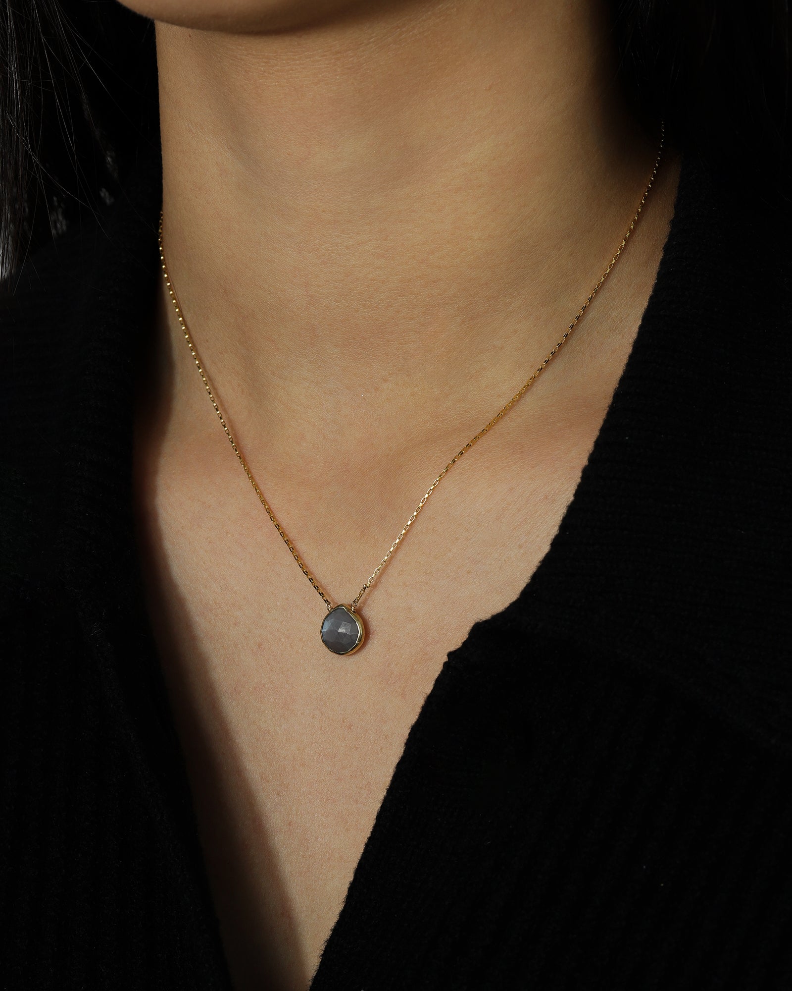 Stoned by Gem Jar-Heart Bezel Stone Box Chain Necklace-Necklaces-14k Gold Filled, 14k Gold Vermeil, Labradorite-Blue Ruby Jewellery-Vancouver Canada