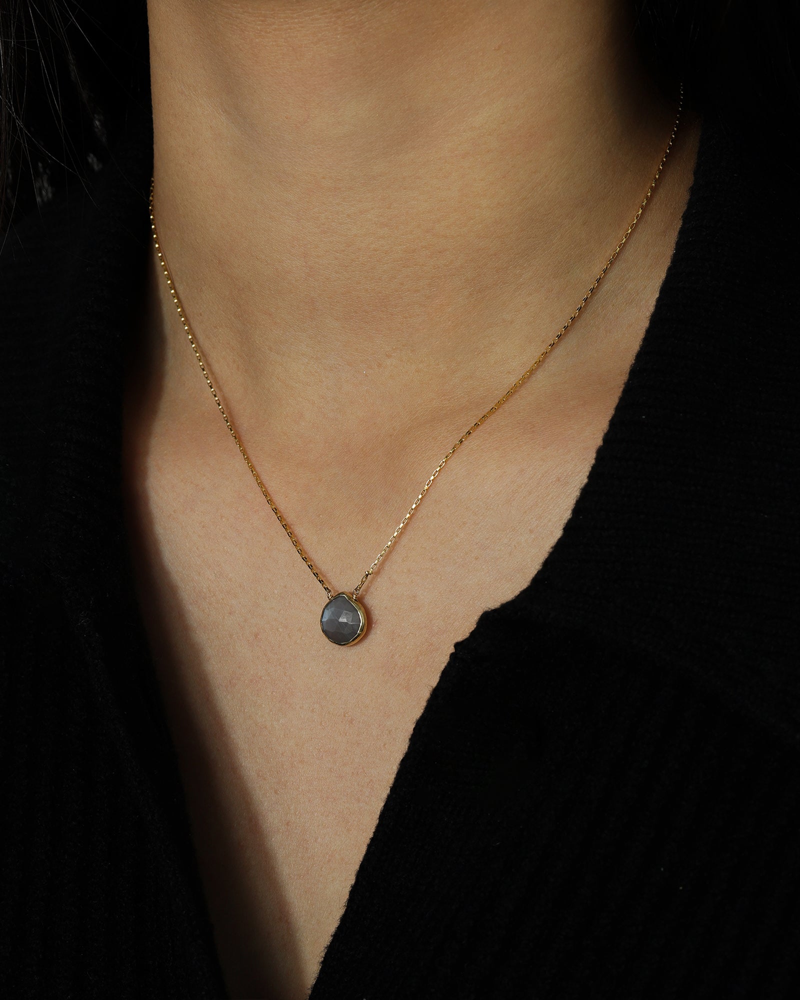 Stoned by Gem Jar-Heart Bezel Stone Box Chain Necklace-Necklaces-14k Gold Filled, 14k Gold Vermeil, Moonstone-Blue Ruby Jewellery-Vancouver Canada