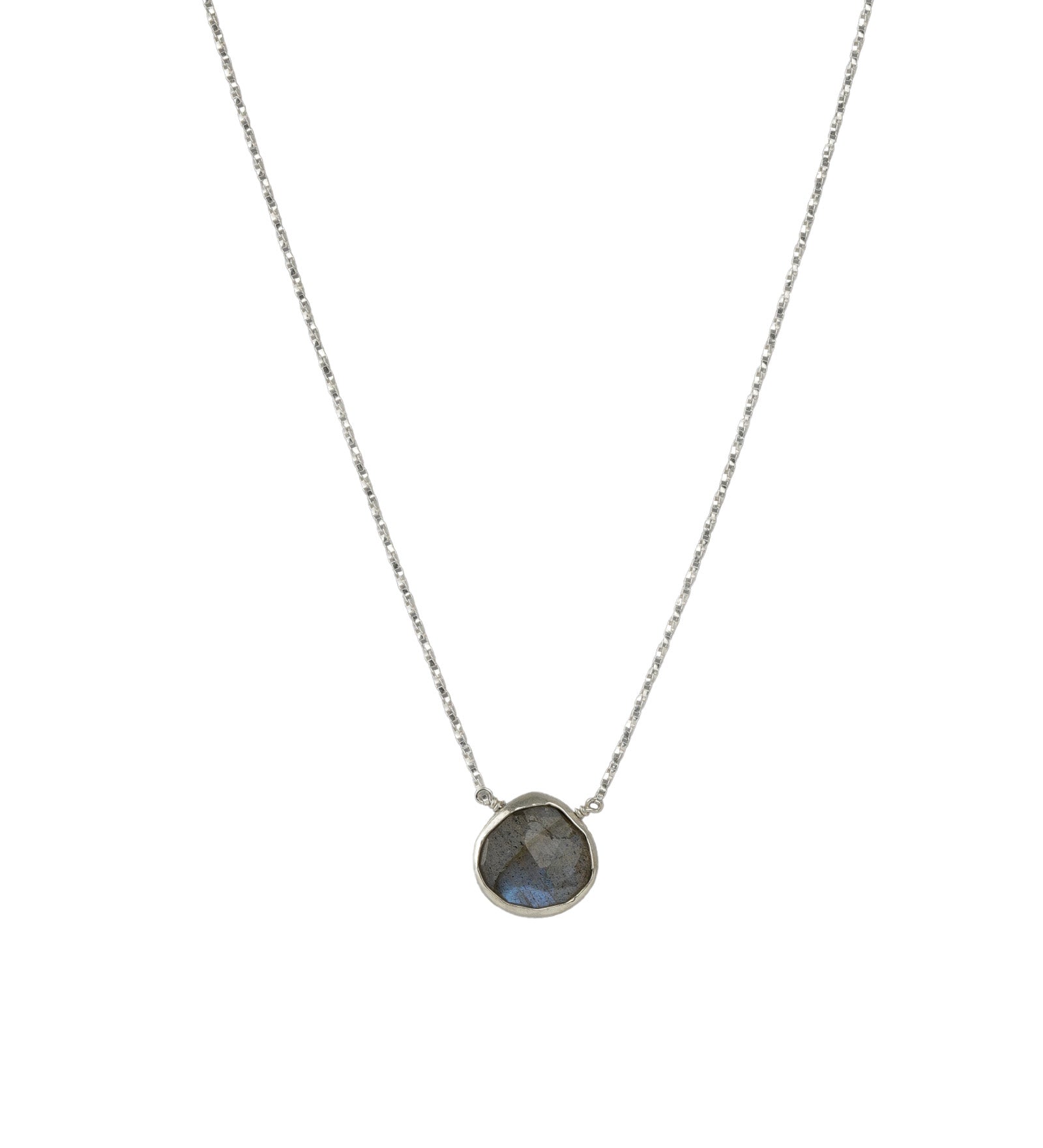 Stoned by Gem Jar-Heart Bezel Stone Box Chain Necklace-Necklaces-Sterling Silver, Labradorite-Blue Ruby Jewellery-Vancouver Canada