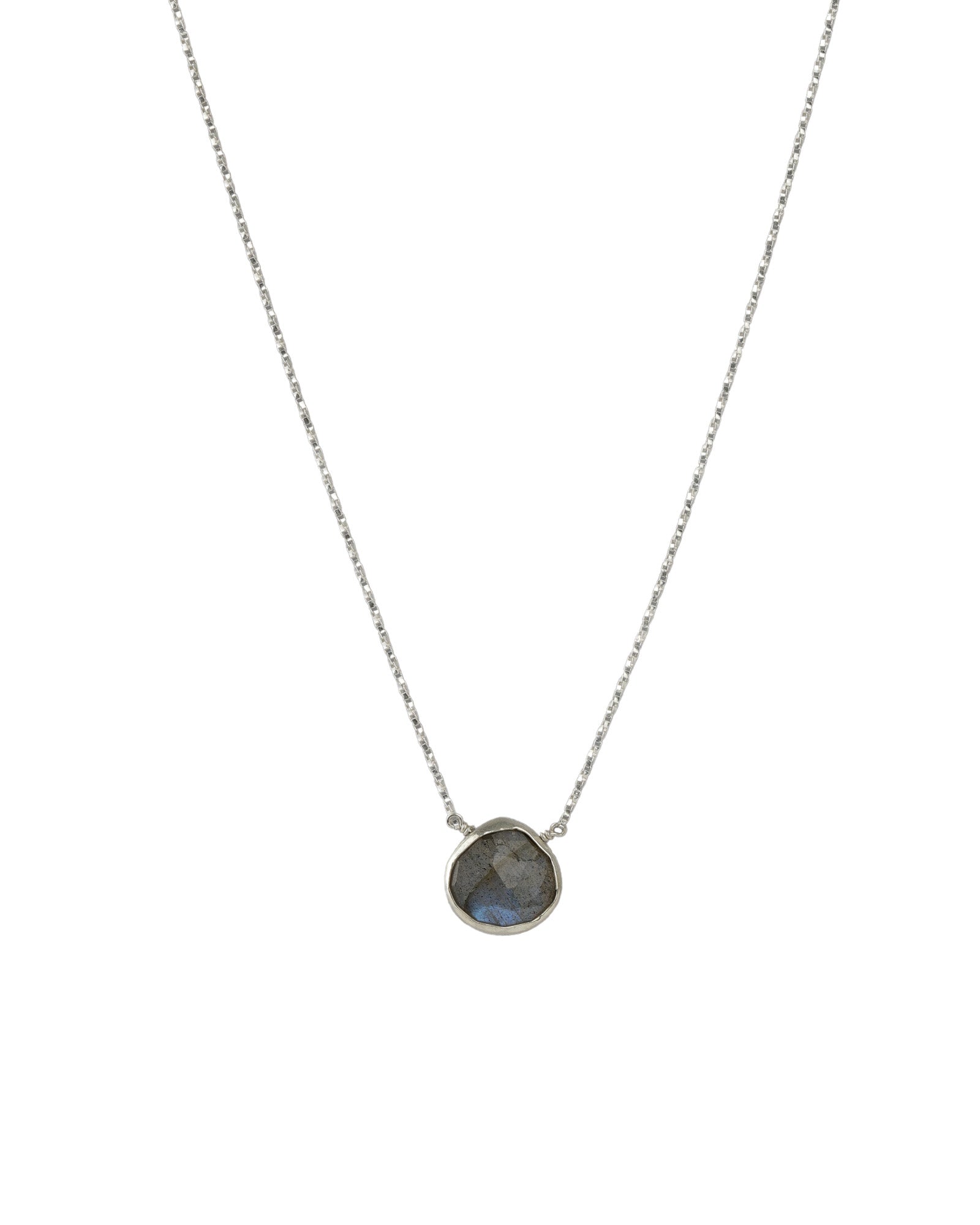 Stoned by Gem Jar-Heart Bezel Stone Box Chain Necklace-Necklaces-Sterling Silver, Labradorite-Blue Ruby Jewellery-Vancouver Canada