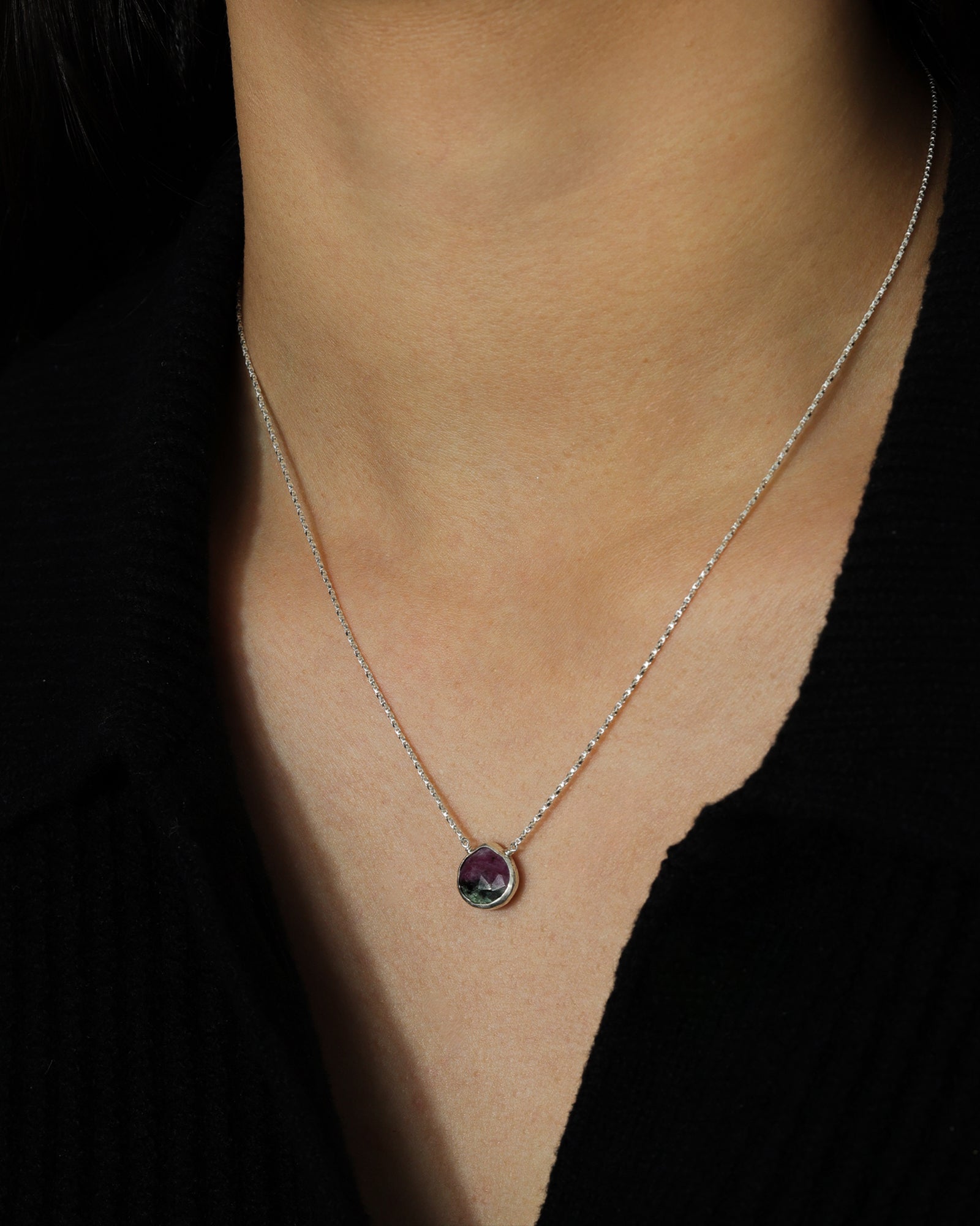 Stoned by Gem Jar-Heart Bezel Stone Box Chain Necklace-Necklaces-Sterling Silver, Ruby Zoisite-Blue Ruby Jewellery-Vancouver Canada