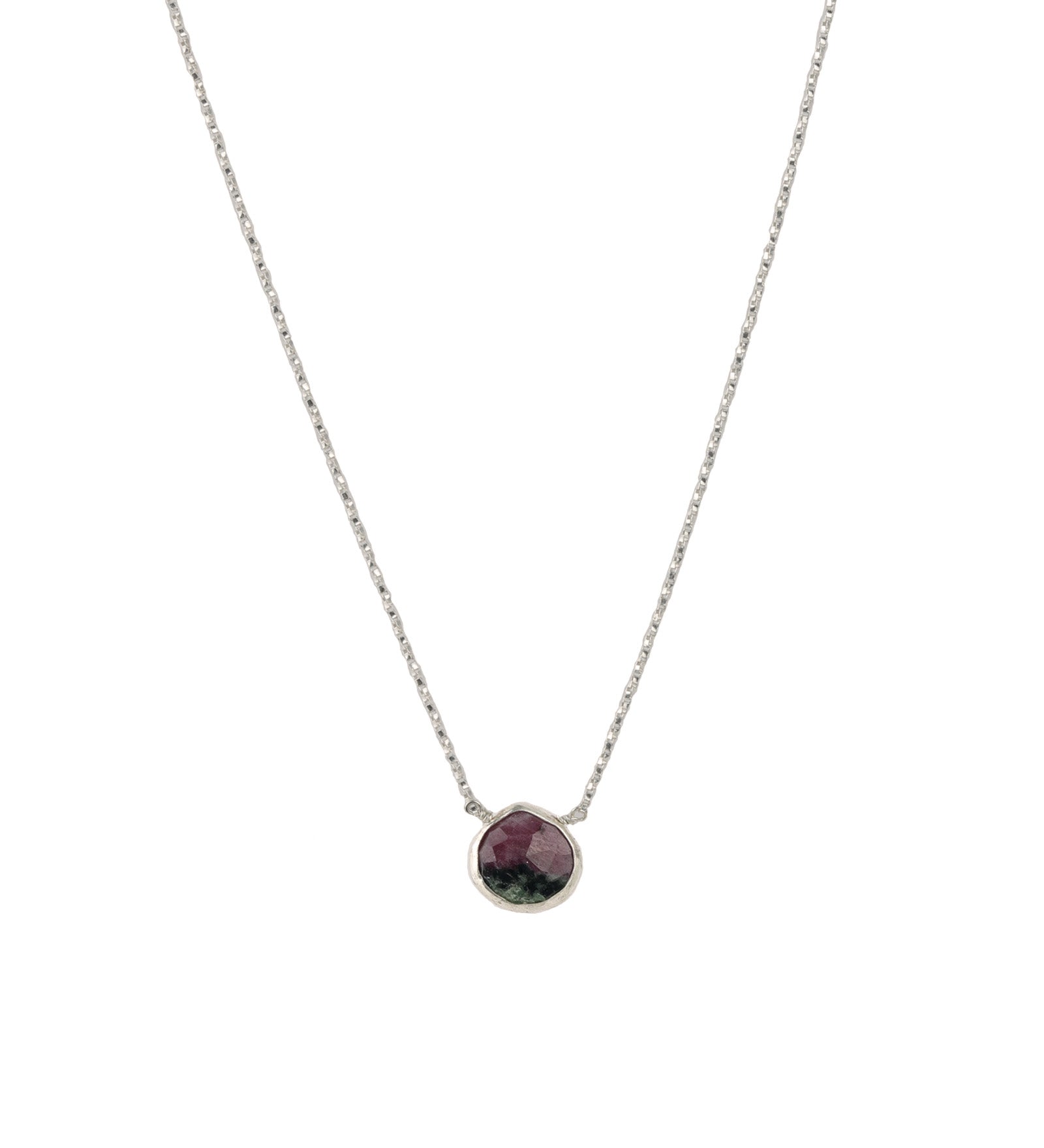 Stoned by Gem Jar-Heart Bezel Stone Box Chain Necklace-Necklaces-Sterling Silver, Ruby Zoisite-Blue Ruby Jewellery-Vancouver Canada