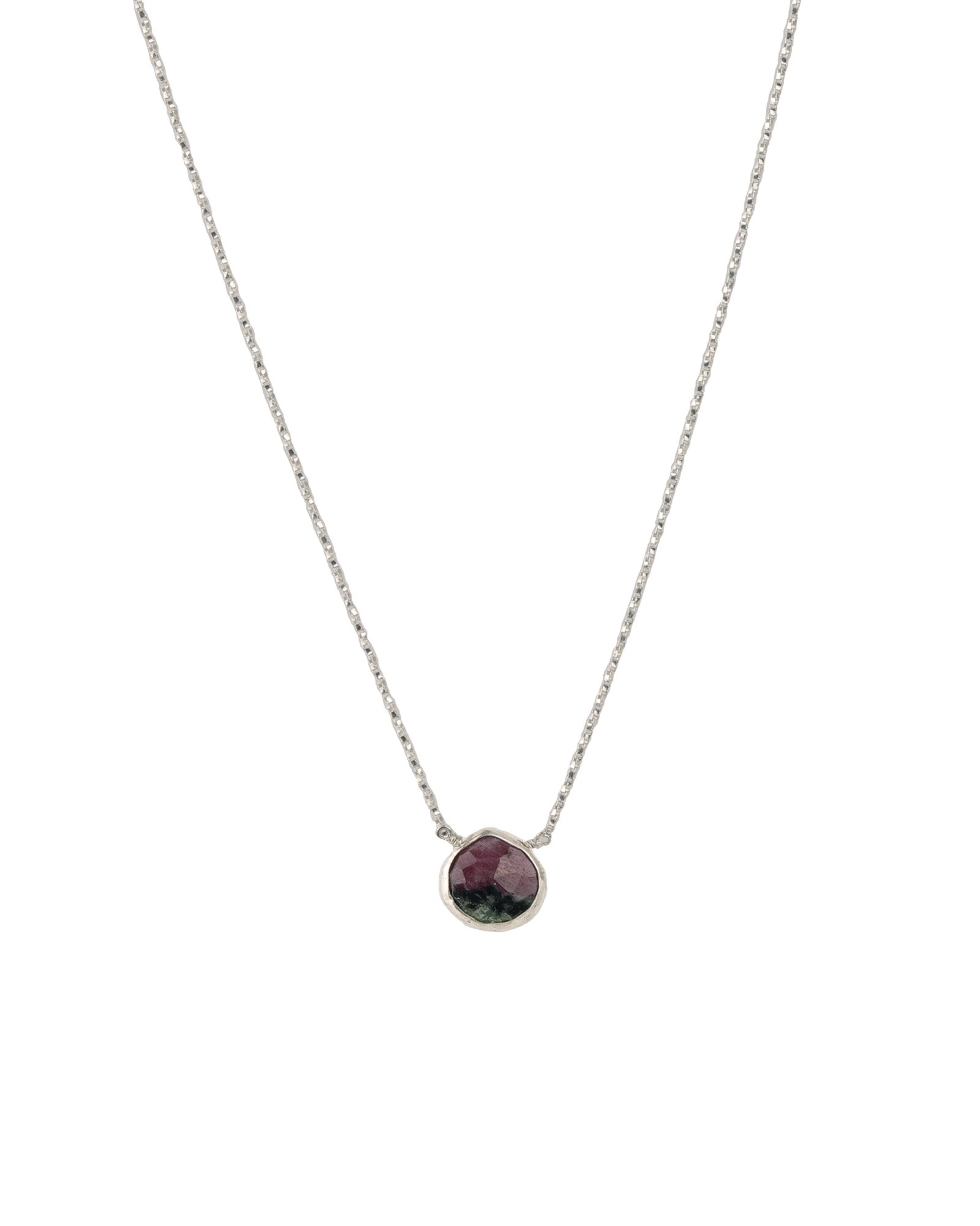 Stoned by Gem Jar-Heart Bezel Stone Box Chain Necklace-Necklaces-Sterling Silver, Ruby Zoisite-Blue Ruby Jewellery-Vancouver Canada