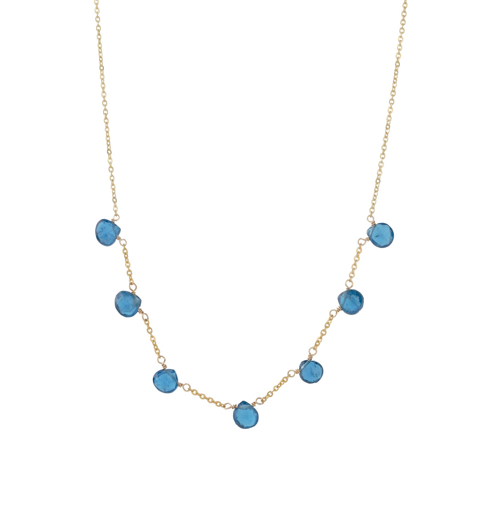 7 Stone Drop Necklace 14k Gold Filled, Neon Apatite