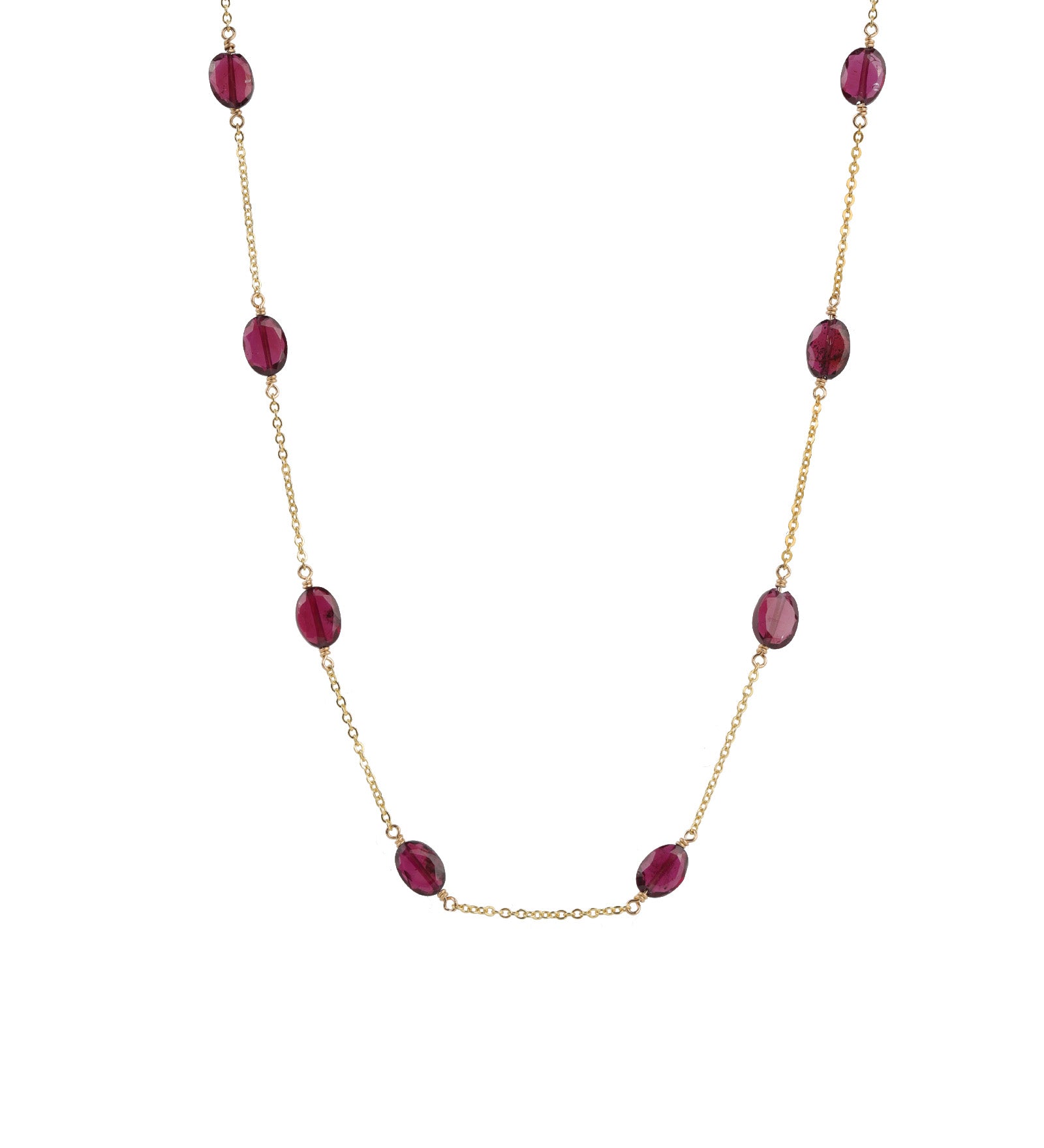 7 Oval Stone  Necklace 14k Gold Filled, Garnet