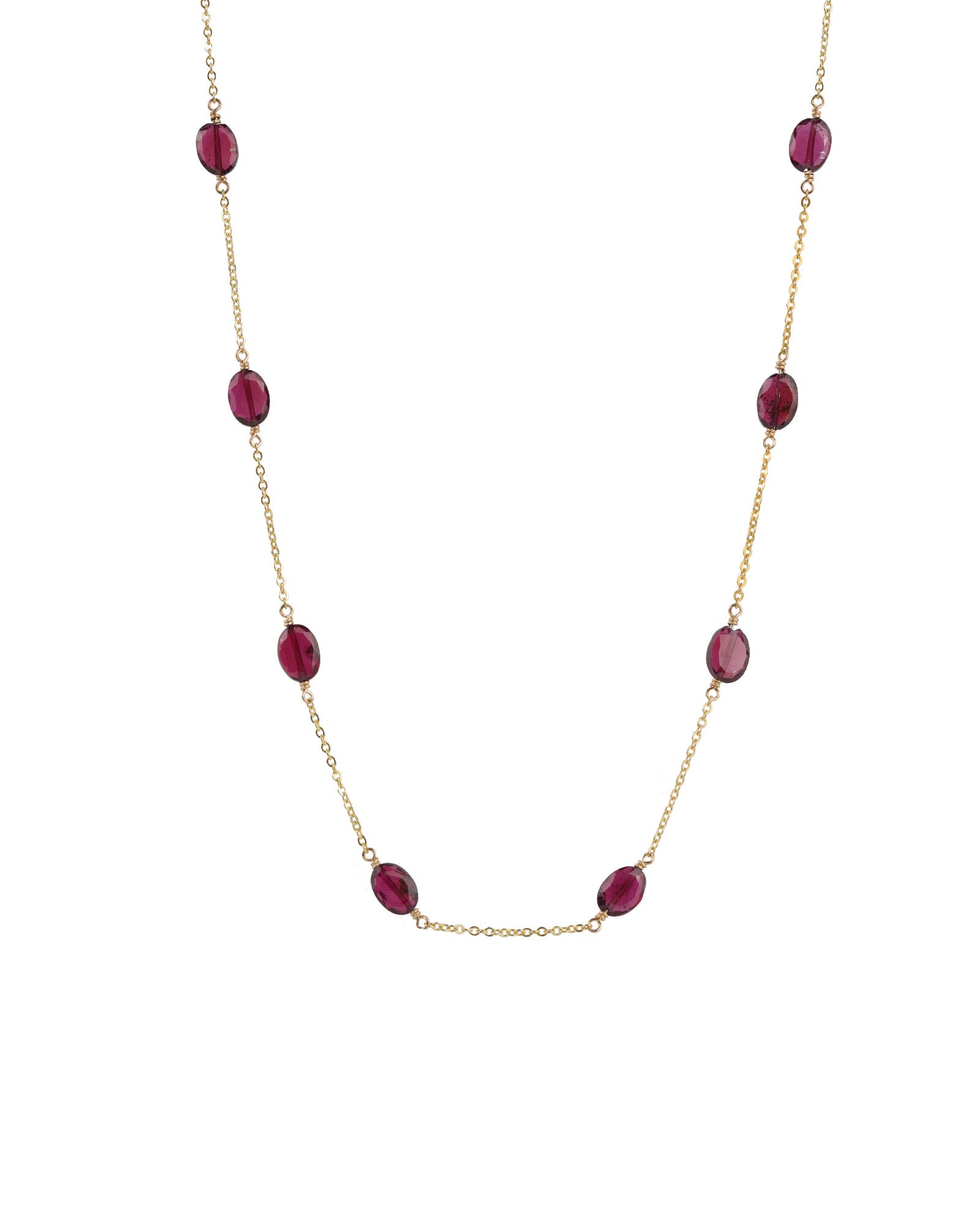 7 Oval Stone  Necklace 14k Gold Filled, Garnet