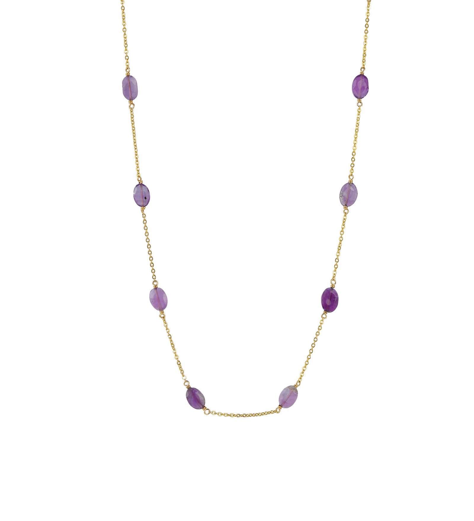 12 Station Oval Stone Necklace 14k Gold Filled, Amethyst