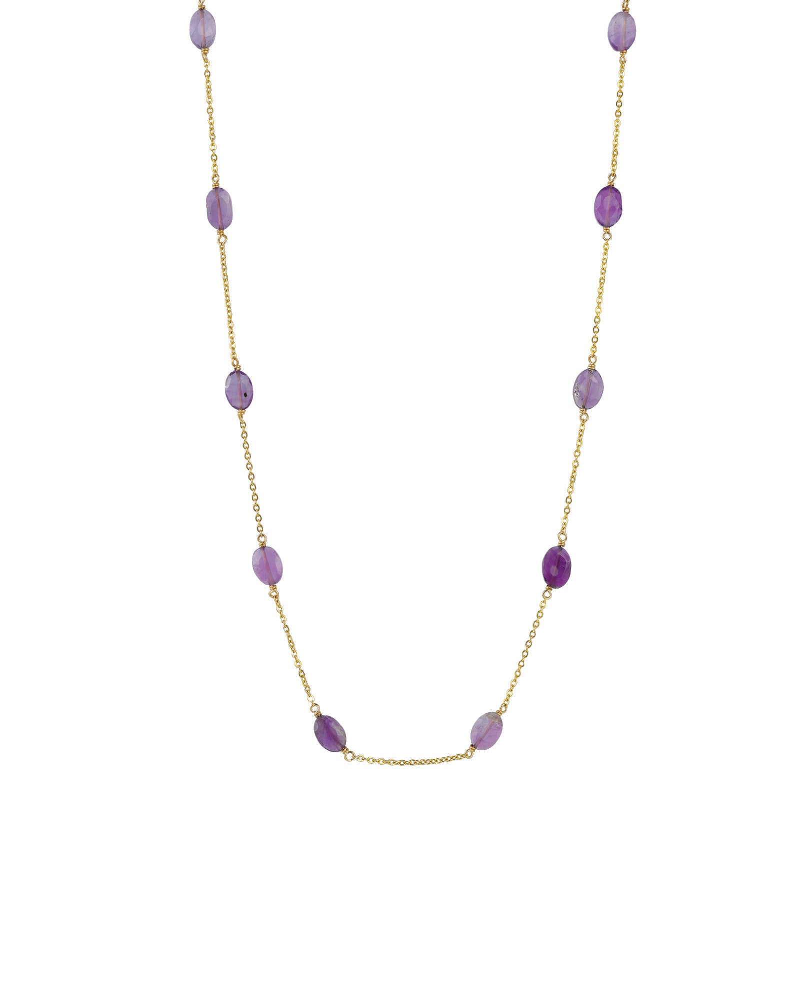 12 Station Oval Stone Necklace 14k Gold Filled, Amethyst