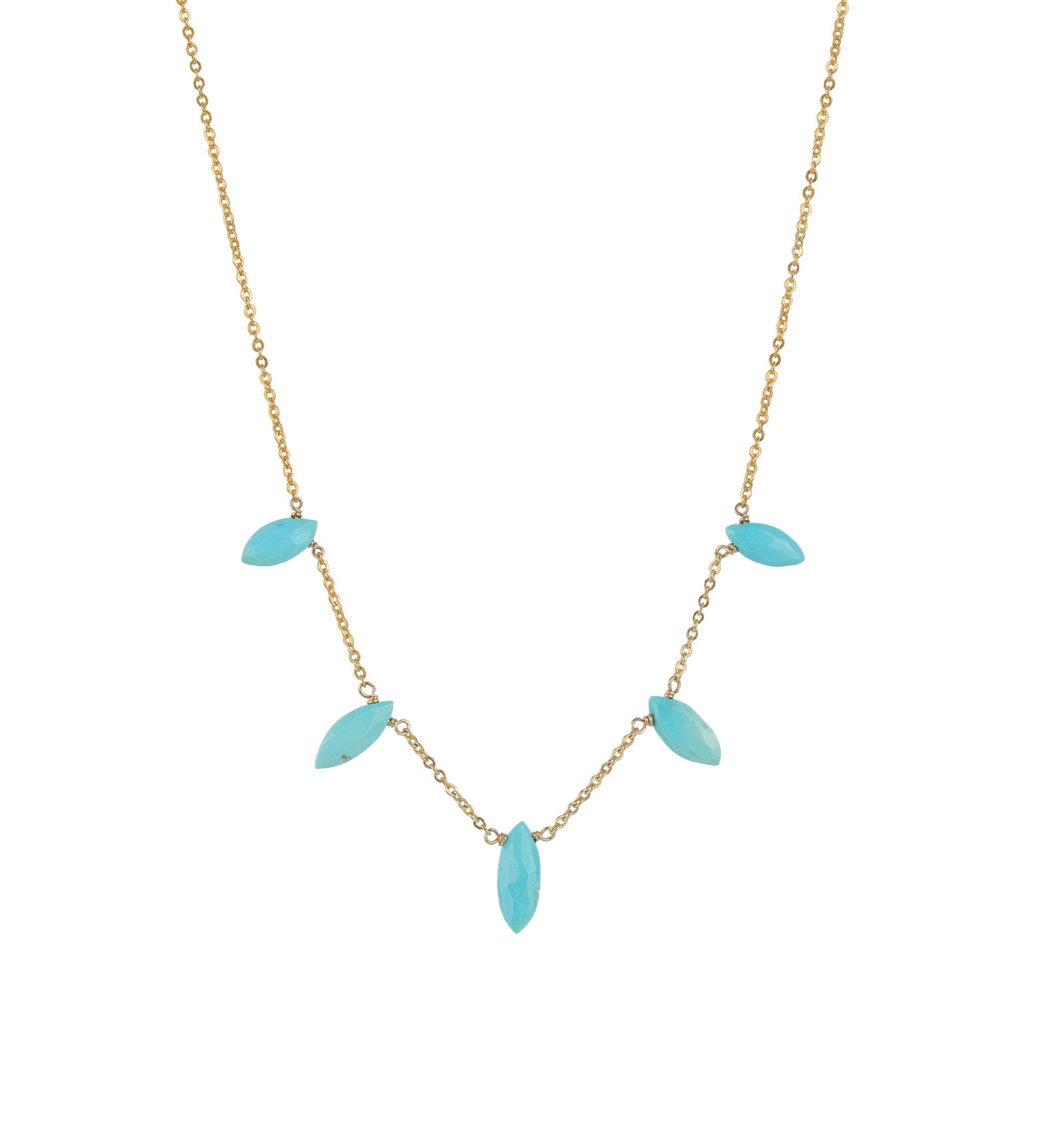 Five Marquise Stone Drop Necklace 14k Gold Filled, Turquoise