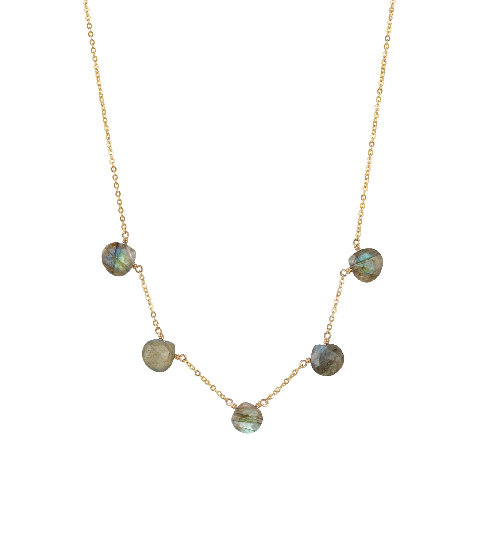 Five Stone Drop Necklace 14k Gold Filled, Labradorite