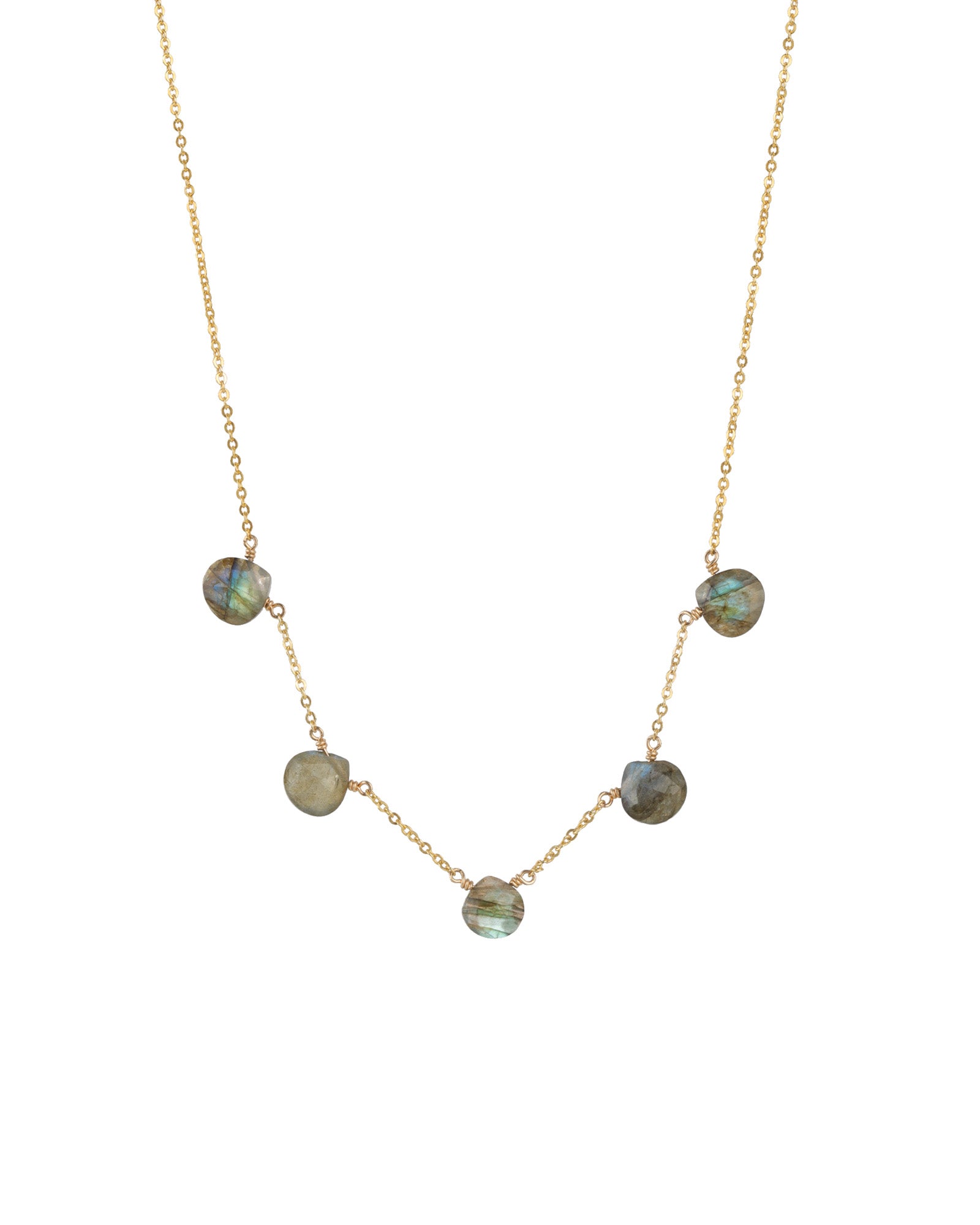 Five Stone Drop Necklace 14k Gold Filled, Labradorite